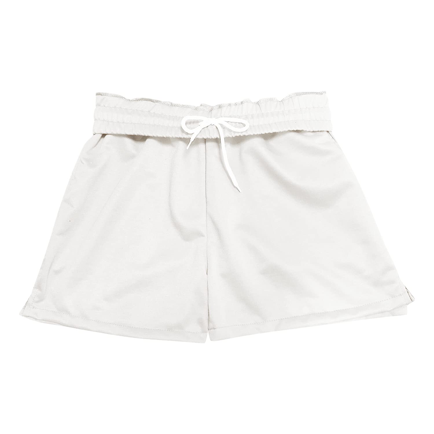 Women's Elastic Waist Drawstring Lounge Shorts - Comfy Solid Color Running Workout Shorts with Pockets for Summer Casual Wear (White, XX-Large) | Perfect for Yoga, Gym, Travel & Relaxing at Home