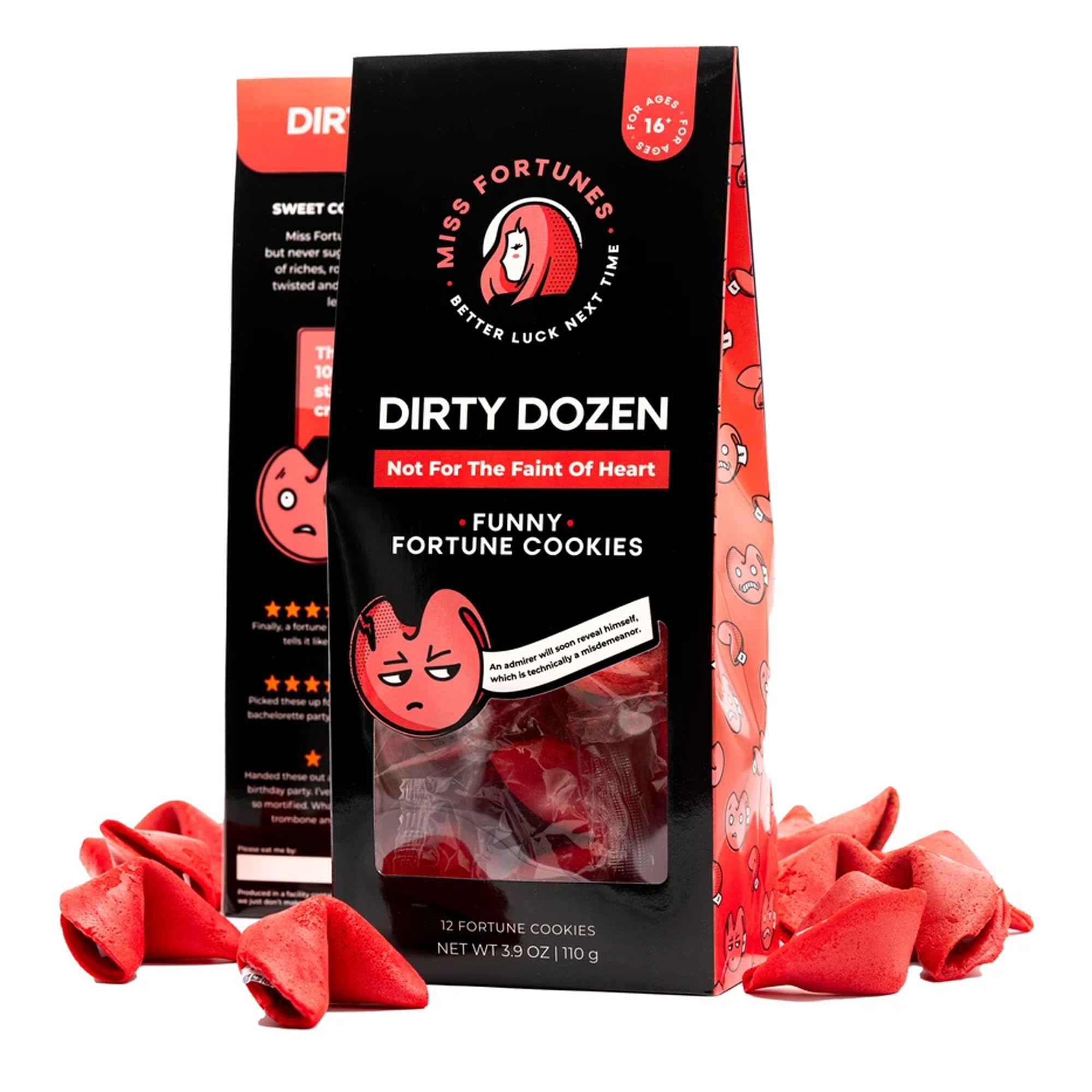 Funny Fortune Cookies - Dirty Dozen Box of 12 Individually Wrapped Cookies | Hilarious & Naughty Fortunes Written by Professional Comedy Writers | Perfect for Date Nights, Bachelorette Parties & Adult Game Nights
