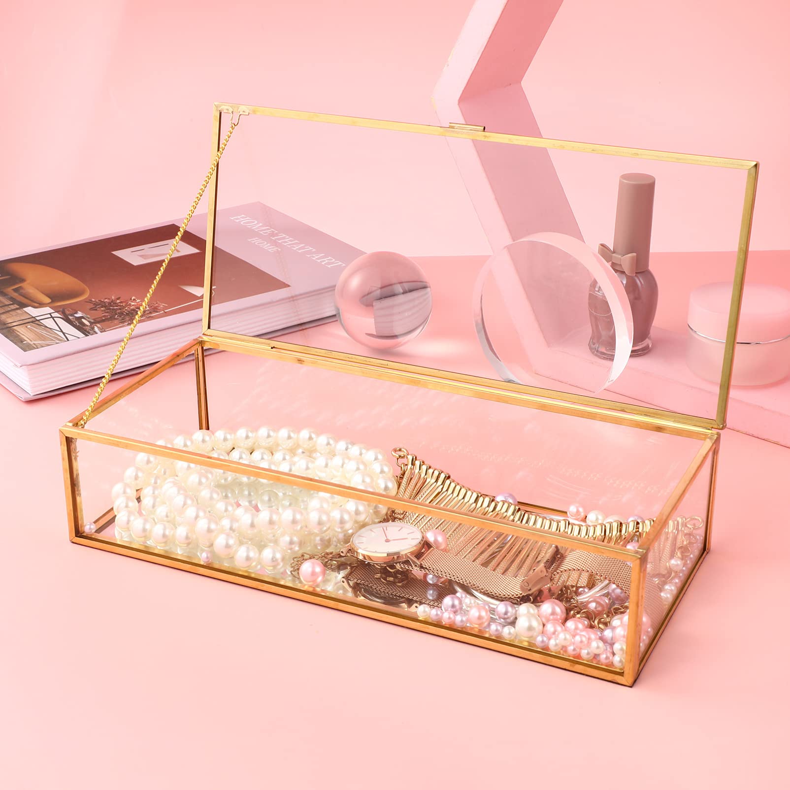 Holibanna Jewelry Organizer Box - Elegant Glass Storage Case with Mirror Bottom for Rings, Earrings, Necklaces & Bracelets | Perfect for Wedding, Bridal Shower & Home Organization