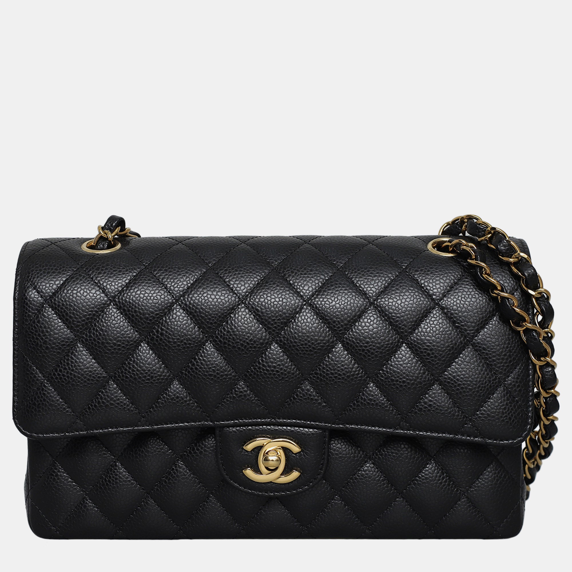 Luxury Black Caviar Leather Medium Classic Double Flap Handbag - Timeless Designer Shoulder Bag for Women | Perfect for Evening Events, Date Nights & Special Occasions