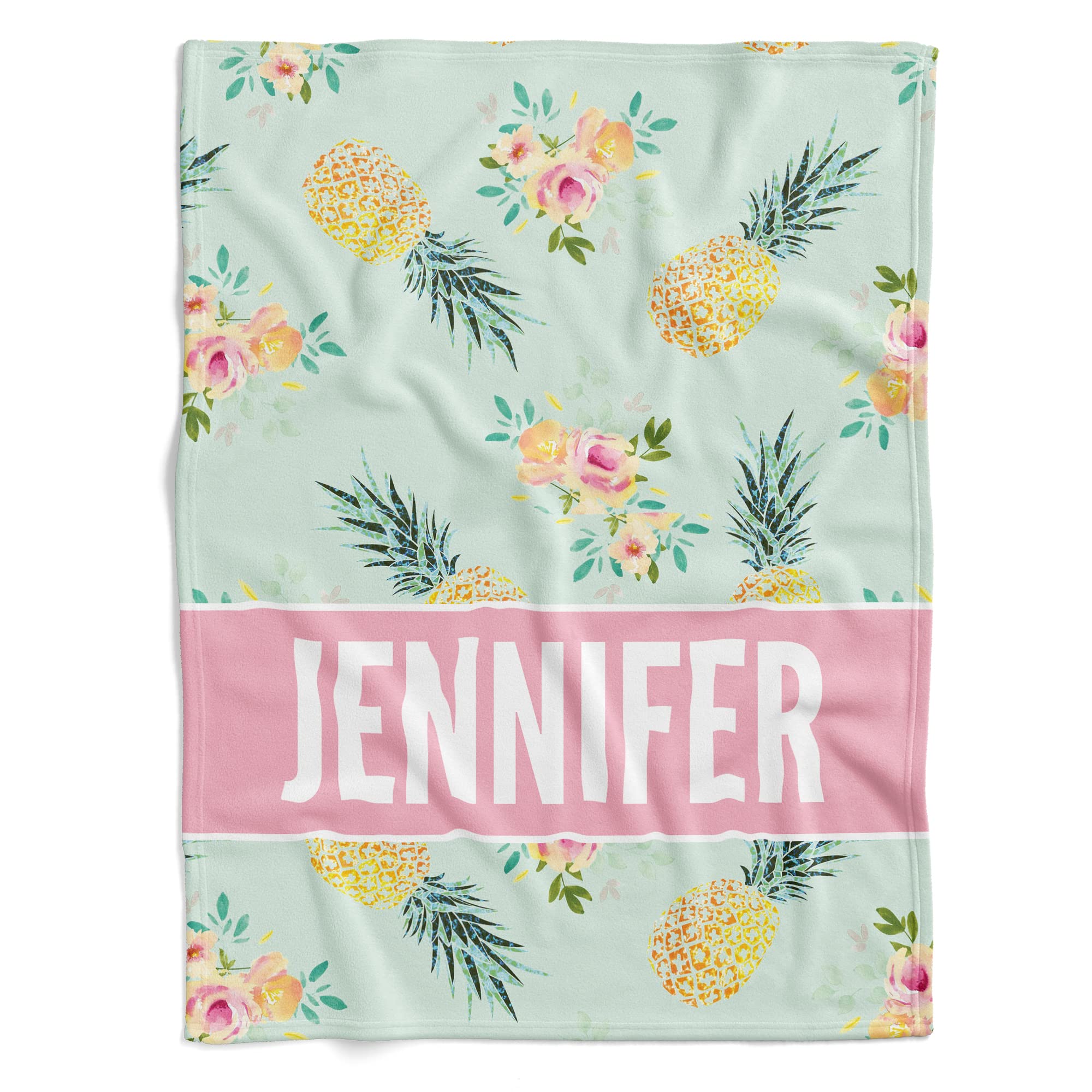 Personalized Baby Pineapple Blanket - Floral Pineapple Design for Newborns & Kids - Soft & Cozy Pineapple Throw Blanket - Gold Pineapple Swaddle Blanket - Perfect for Nursery, Baby Shower Gift & Photo Props