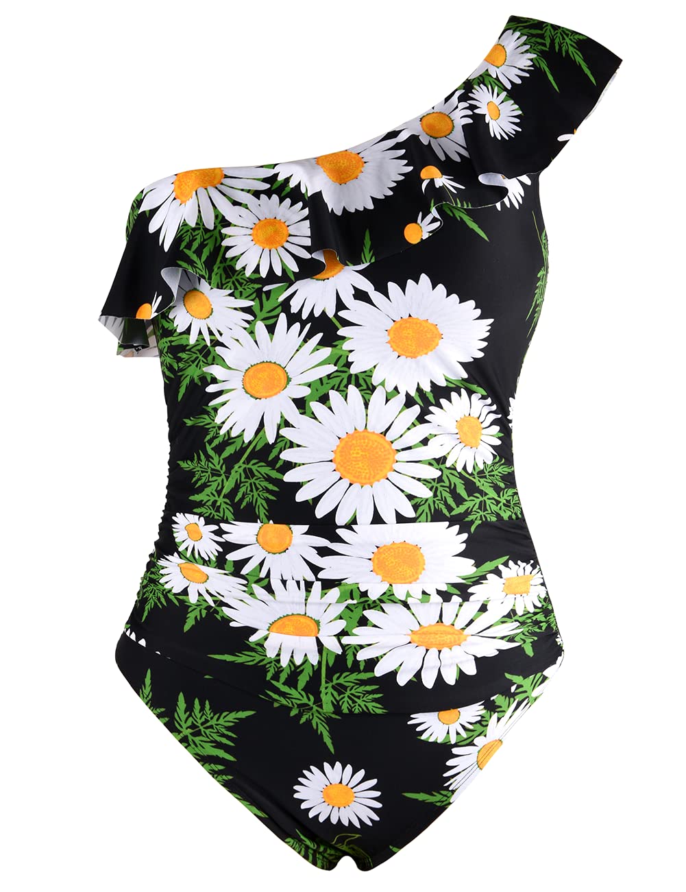 Hilor Women's One Shoulder Asymmetric Ruffle Monokini Swimsuits - Sexy One Piece Bathing Suit for Beach, Pool & Summer Vacations