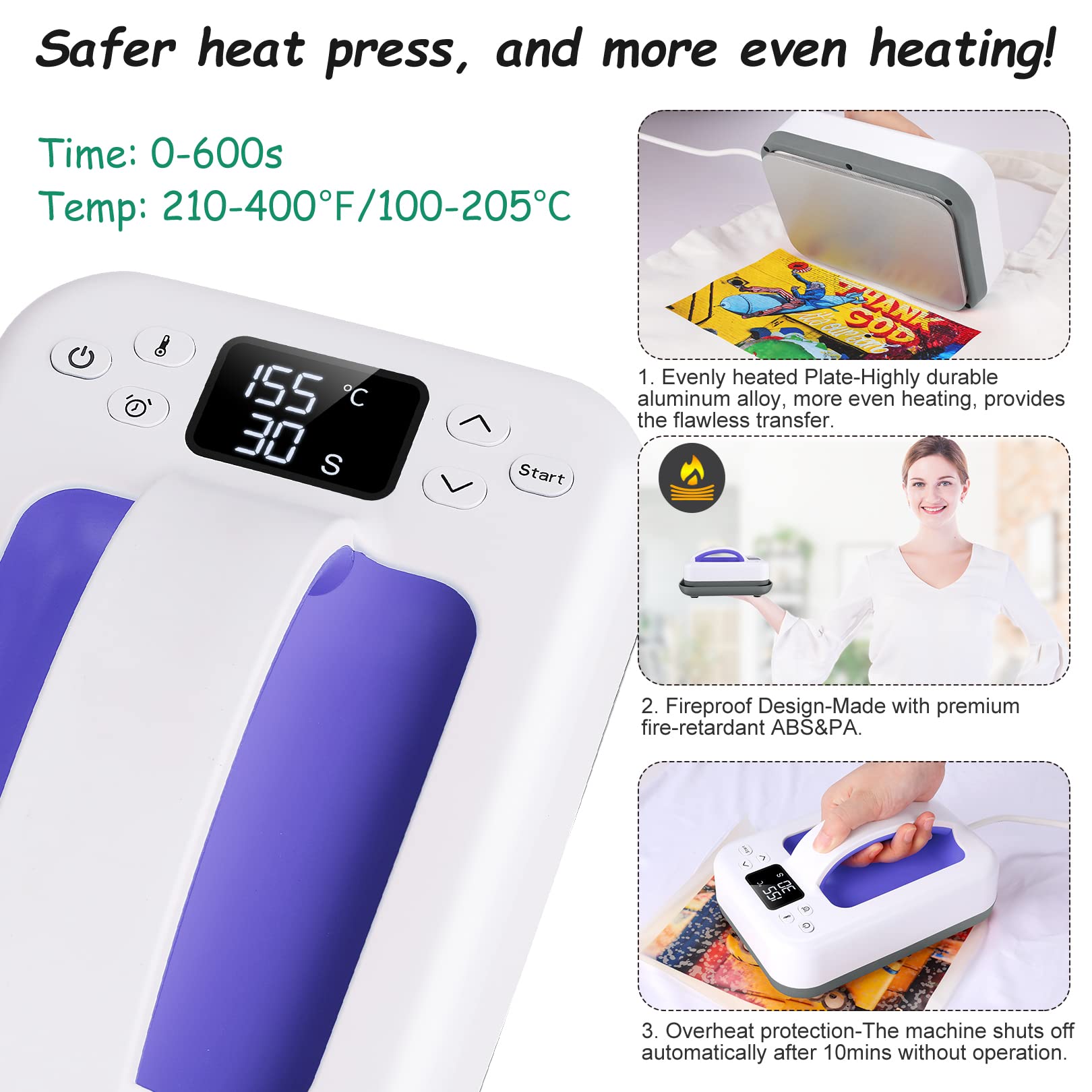 7×4.8 Inch Mini Heat Press Machine for T-Shirts, Hats & Bags - Portable DIY Heat Transfer Press for Clothing & Accessories (Blue) - Perfect for Home Crafting, Small Business & Personalized Gift Making