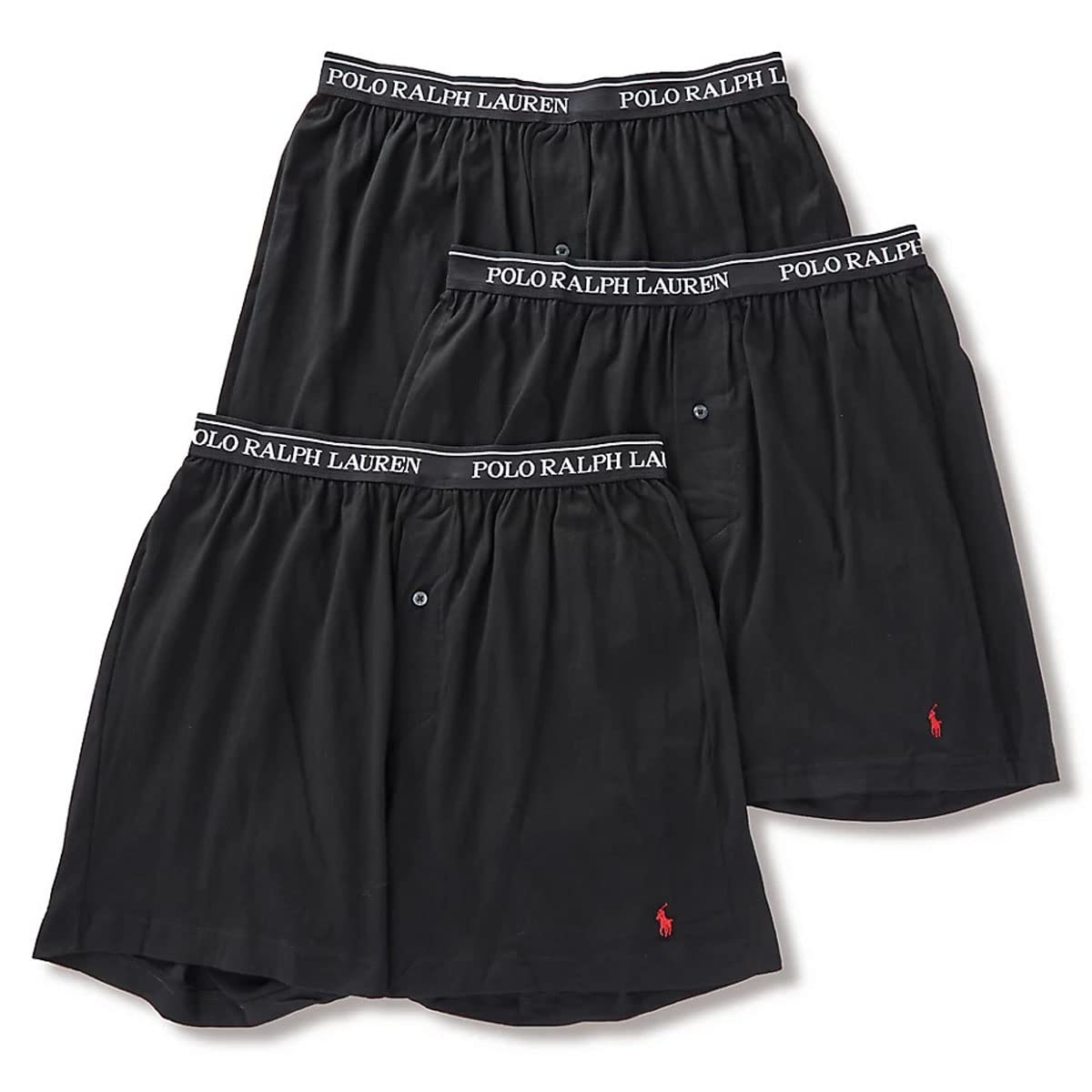 POLO RALPH LAUREN Men's Classic Fit Knit Boxer Briefs - 3 Pack - Soft Cotton Underwear - Large Black - Comfortable for Daily Wear & Lounge