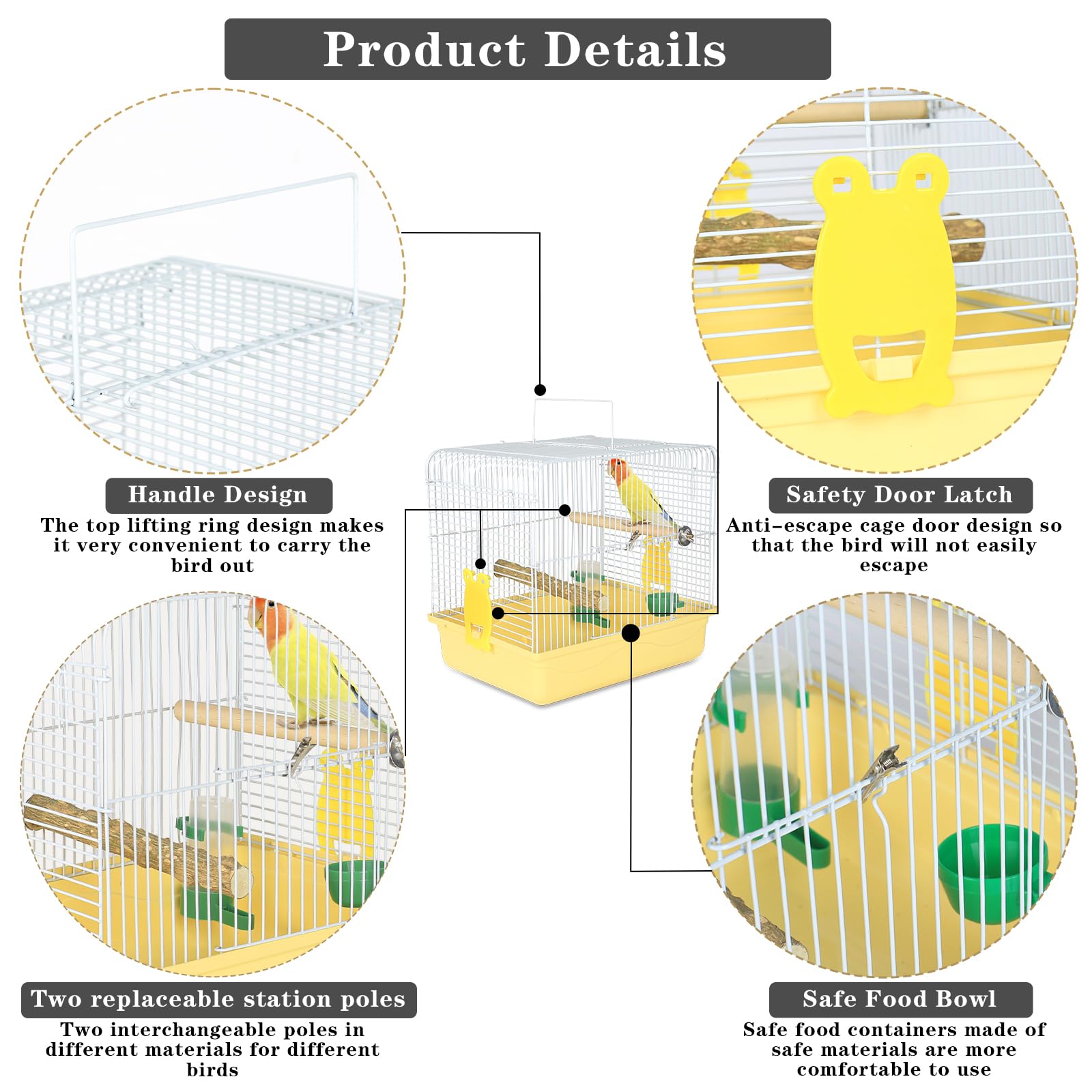 Lightweight Small Bird Cage for Parakeets, Cockatiels & Budgies - Portable Travel Carrier & Outdoor Hanging Birdcage with Stand Accessories (Yellow) - Perfect for Home, Travel & Outdoor Adventures