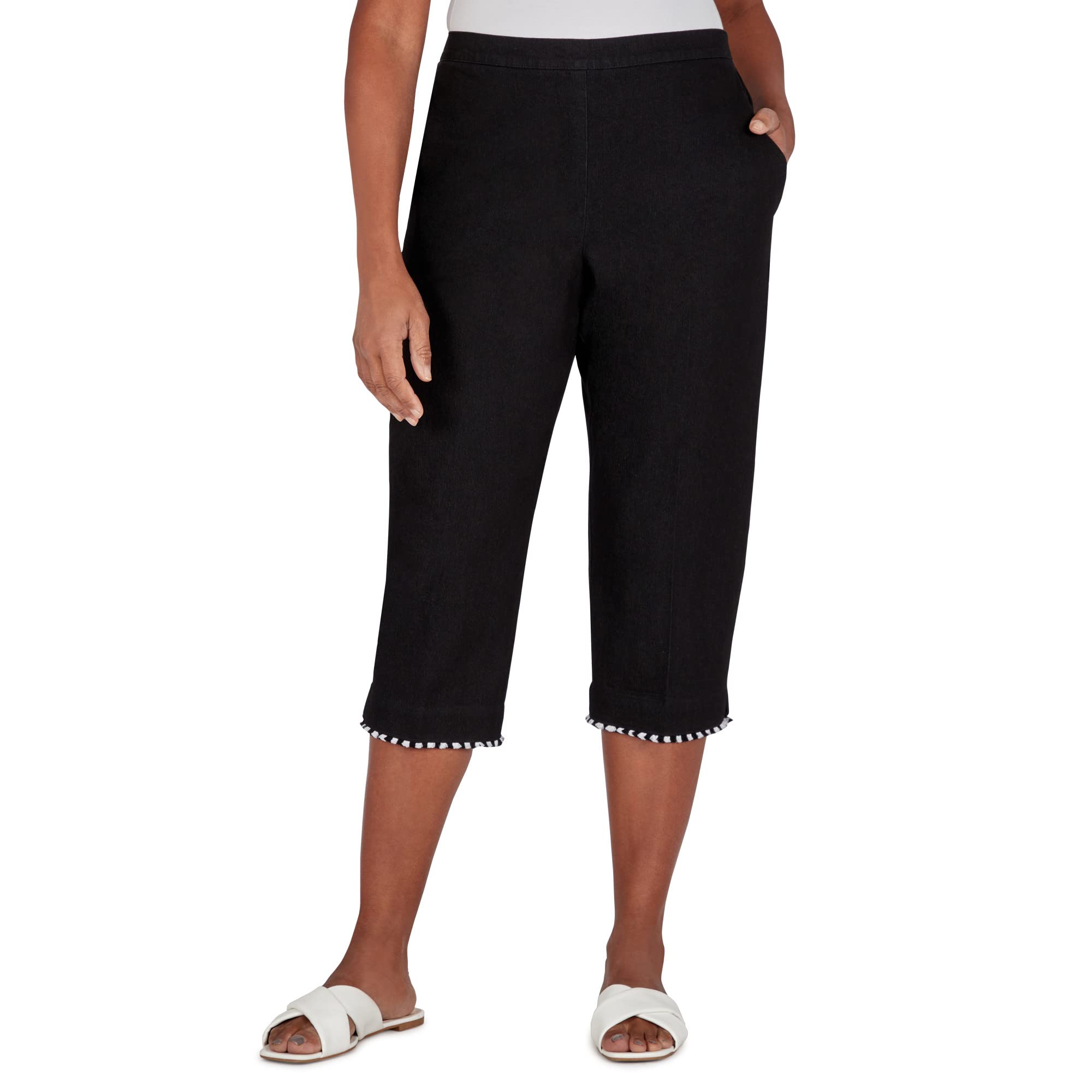 Alfred Dunner Women's Petite Fringe Trim Denim Capri Pants - Comfortable Stretch Jeans for Casual Wear & Summer Outfits
