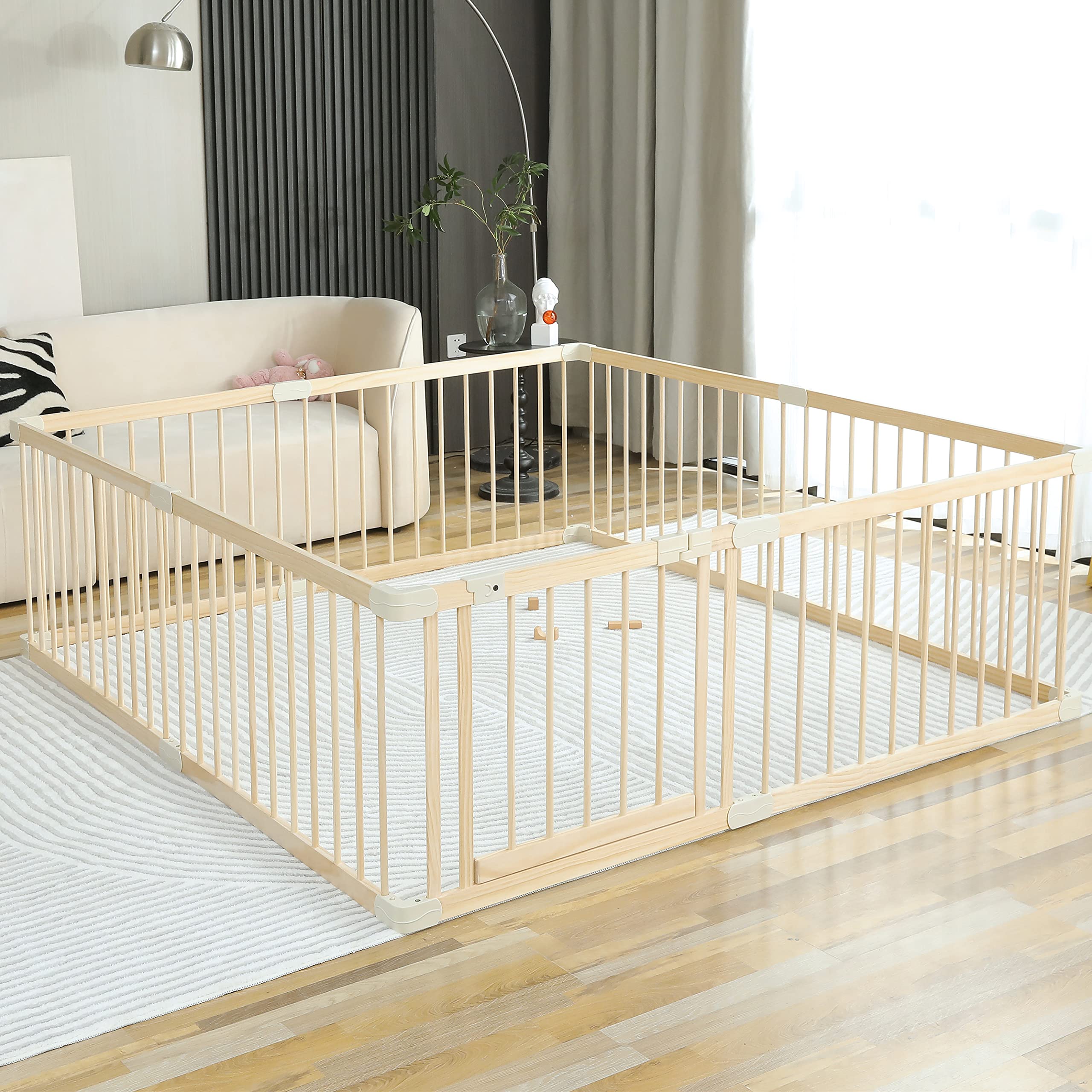 Conababy Large Wooden Baby Playpen (160x180cm) - Safe Play Yard for Toddlers & Kids Indoor, Daycare Play Area - Perfect for Home Gym, Nursery & Childproofing