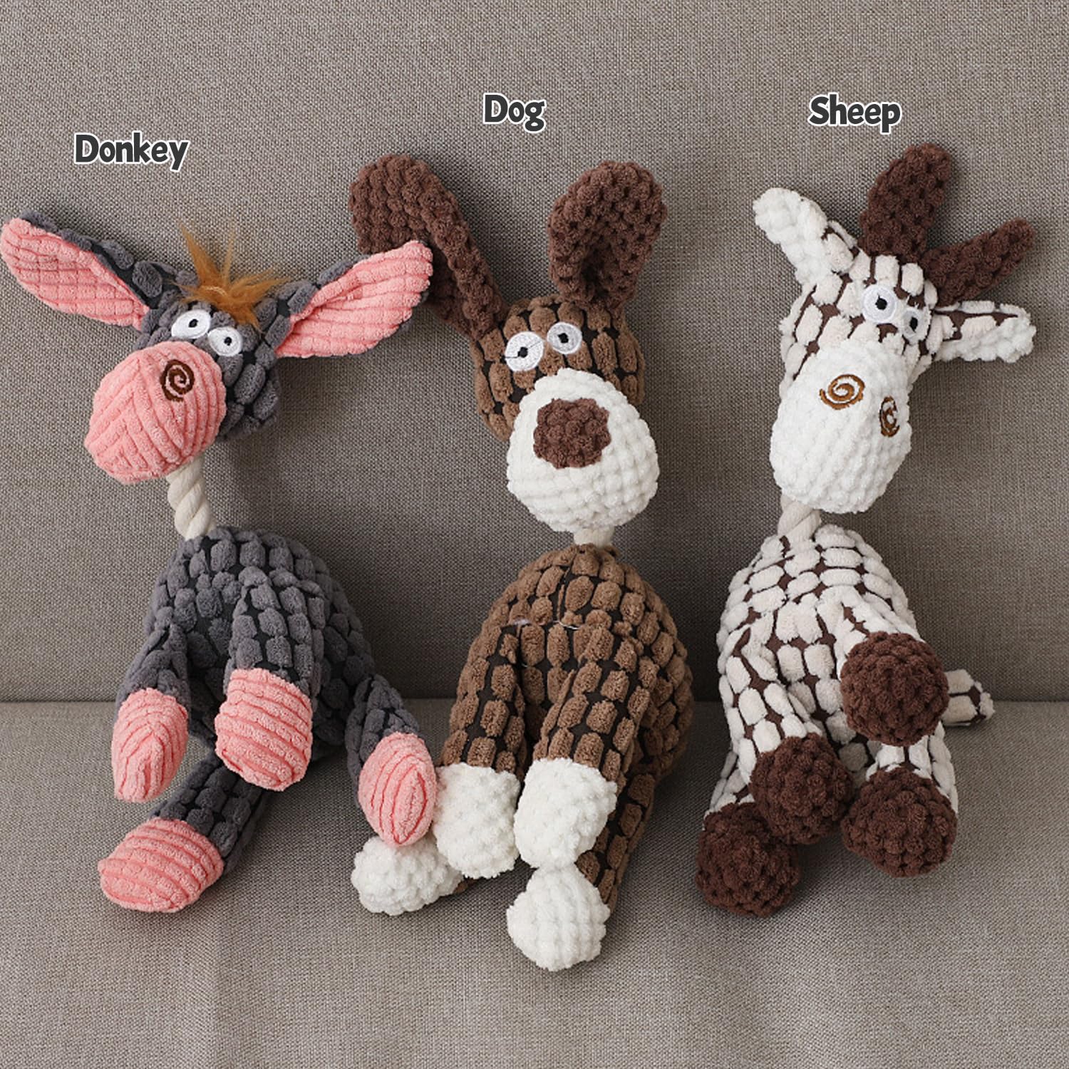 Durable Squeaky Dog Toys for Small & Medium Dogs - 3 Pack Plush Puppy Chew Toys (Donkey, Horse, Sheep) - Interactive Teething Relief Toys for Puppies - Perfect for Indoor Play, Training & Anxiety Relief