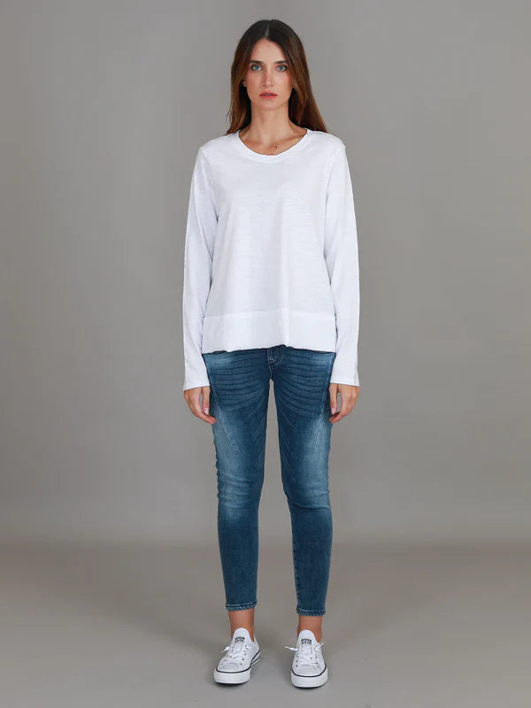 Sonya Women's Long Sleeve T-Shirt - Soft Cotton Basic Tee for Casual Wear (White) | Perfect for Layering, Office Outfits & Everyday Comfort