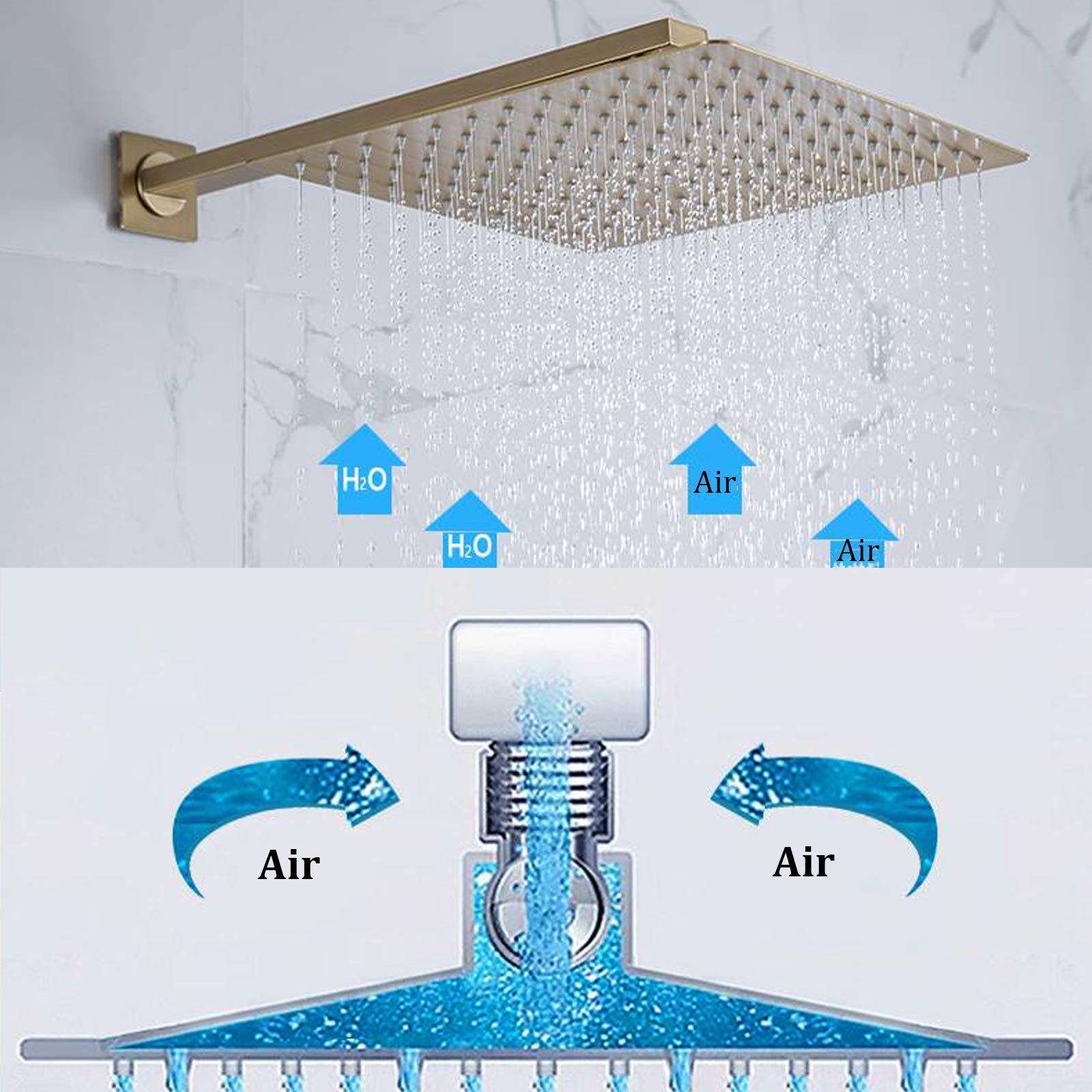 Wall Mounted Thermostatic Shower Faucet Set - Brushed Gold Bathroom Shower System with 12 Inch Rainfall Shower Head & Handheld Sprayer - Perfect for Modern Bathroom Remodeling and Spa-Like Shower Experience