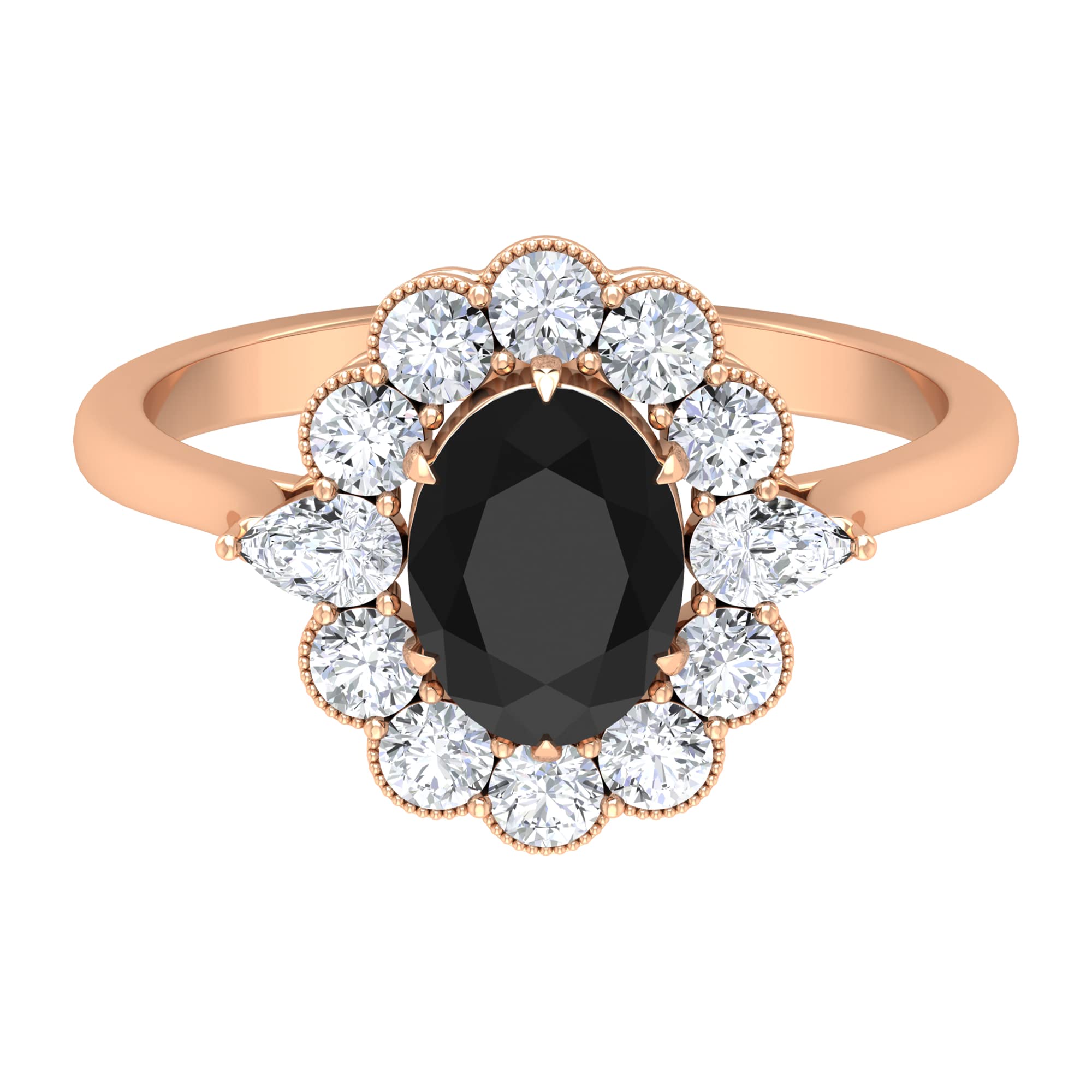 8X6 MM Oval Cut Black Onyx Ring - 2.50 CT Black Onyx & Diamond Engagement Ring - December Birthstone Jewelry - 14K Solid Gold Milgrain Band - Perfect for Weddings, Anniversaries & Special Occasions
