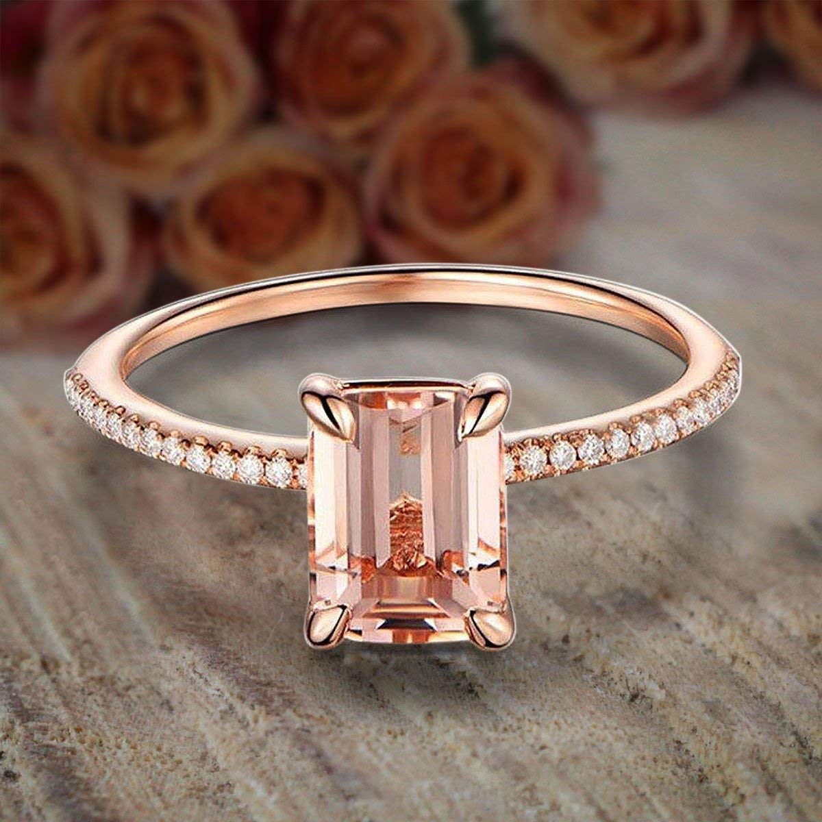 1.25 Carat Emerald Cut Morganite & Diamond Engagement Ring in 18k Gold Plating – Elegant Bridal Jewelry for Proposals, Weddings & Anniversaries