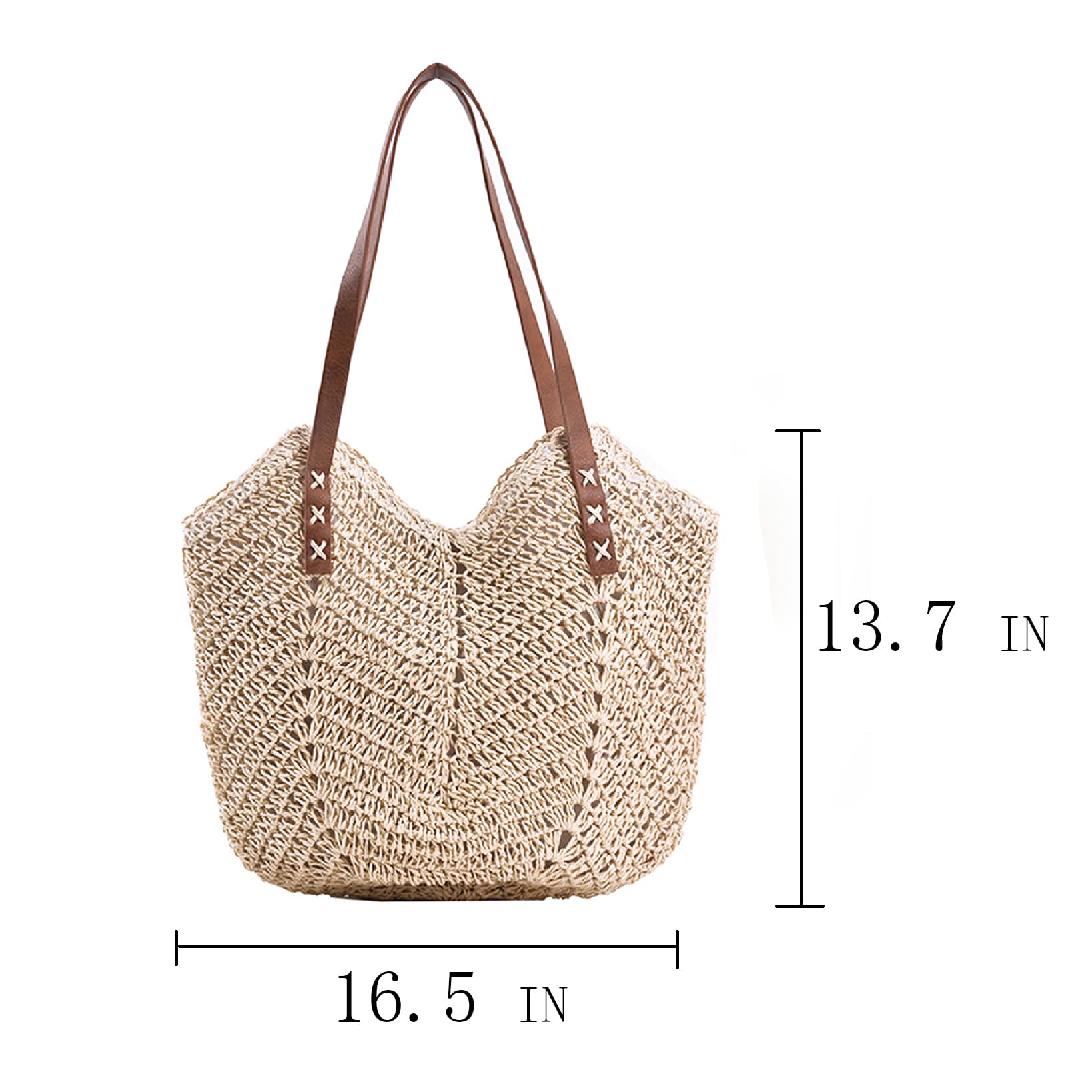 Women's Straw Beach Tote Bag with Zipper - Large Woven Summer Purse for Vacation & Travel