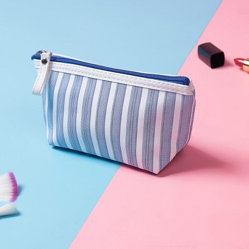 Miyahouse Striped Canvas Cosmetic Bag for Women - Waterproof Travel Makeup Pouch & Toiletry Organizer - Perfect for Gym, Vacation, and Daily Essentials Storage