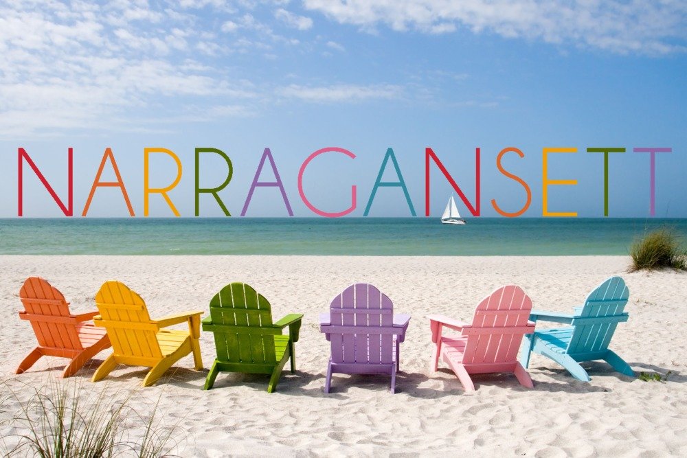 Vibrant Narragansett Rhode Island Beach Chairs Wall Art - 12x18 Inch Coastal Decor Poster for Living Room, Bedroom & Office - Perfect Beach House & Summer Vacation Theme Decoration