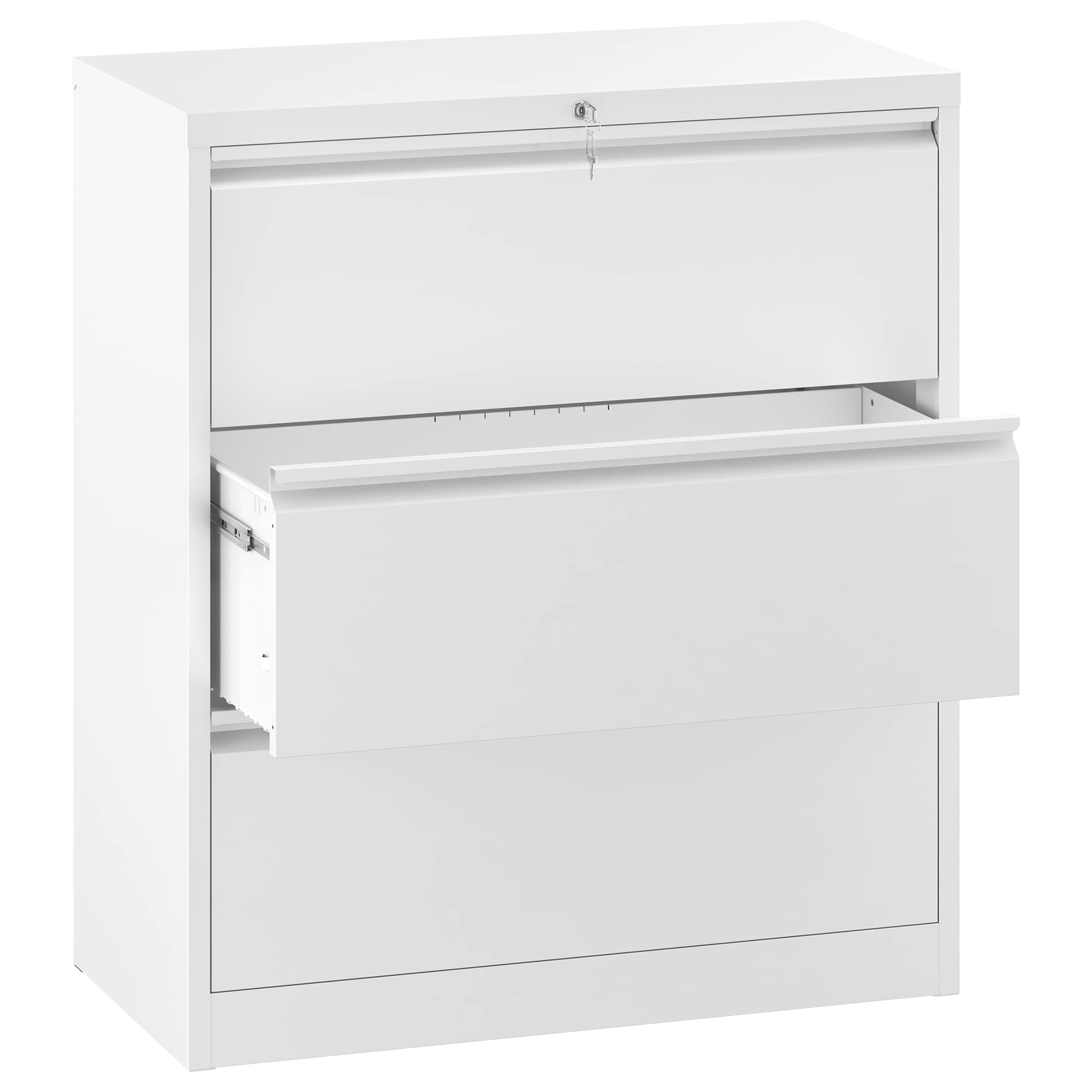 YITAHOME 3-Drawer Locking Lateral File Cabinet - Metal Stainless Steel Office Storage Organizer for Legal/Letter/A4 Documents - White | Perfect for Home Office, Corporate Workspace & School Filing Needs