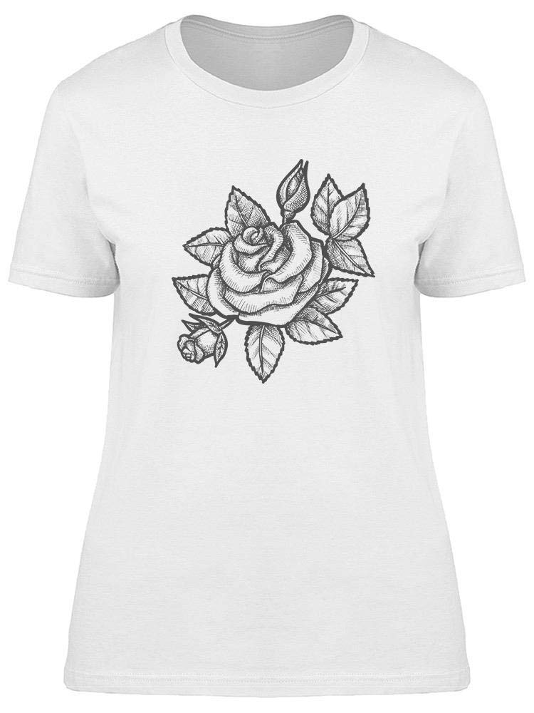 Smartprints Rose Sketch Tee - Women's Floral Graphic T-Shirt for Casual Wear & Summer Outfits