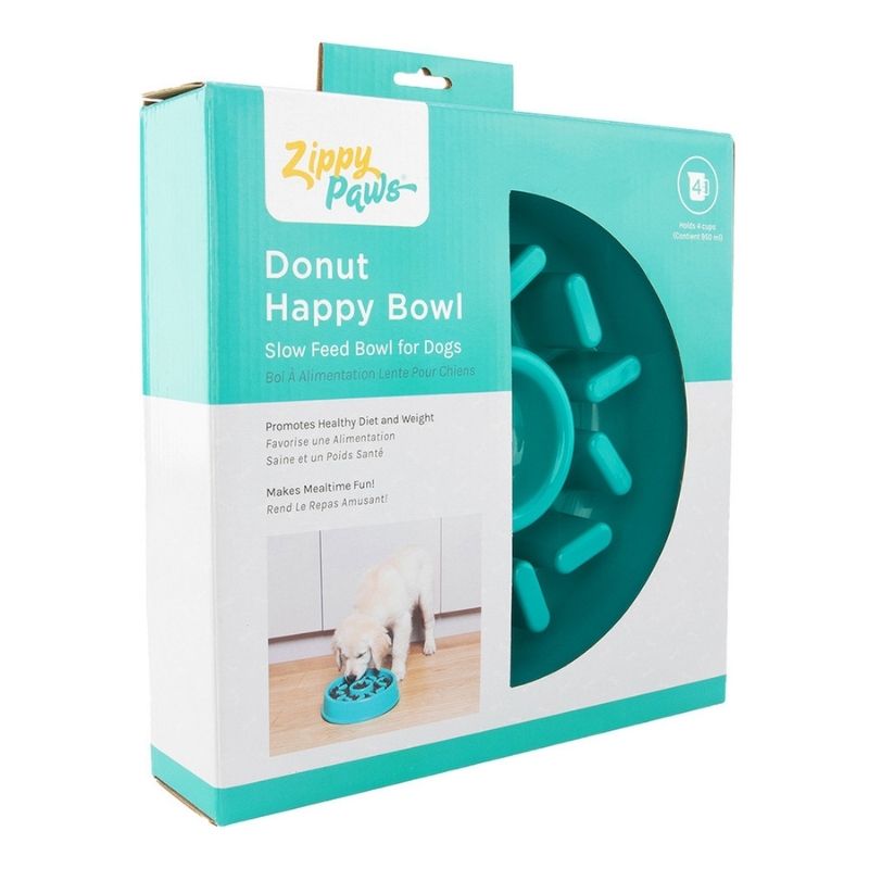 Zippy Paws Donut Happy Bowl Slow Feeder for Dogs - Interactive Puzzle Dog Bowl for Small & Medium Breeds - Perfect for Fast Eaters & Mealtime Enrichment - Great for Training & Mental Stimulation