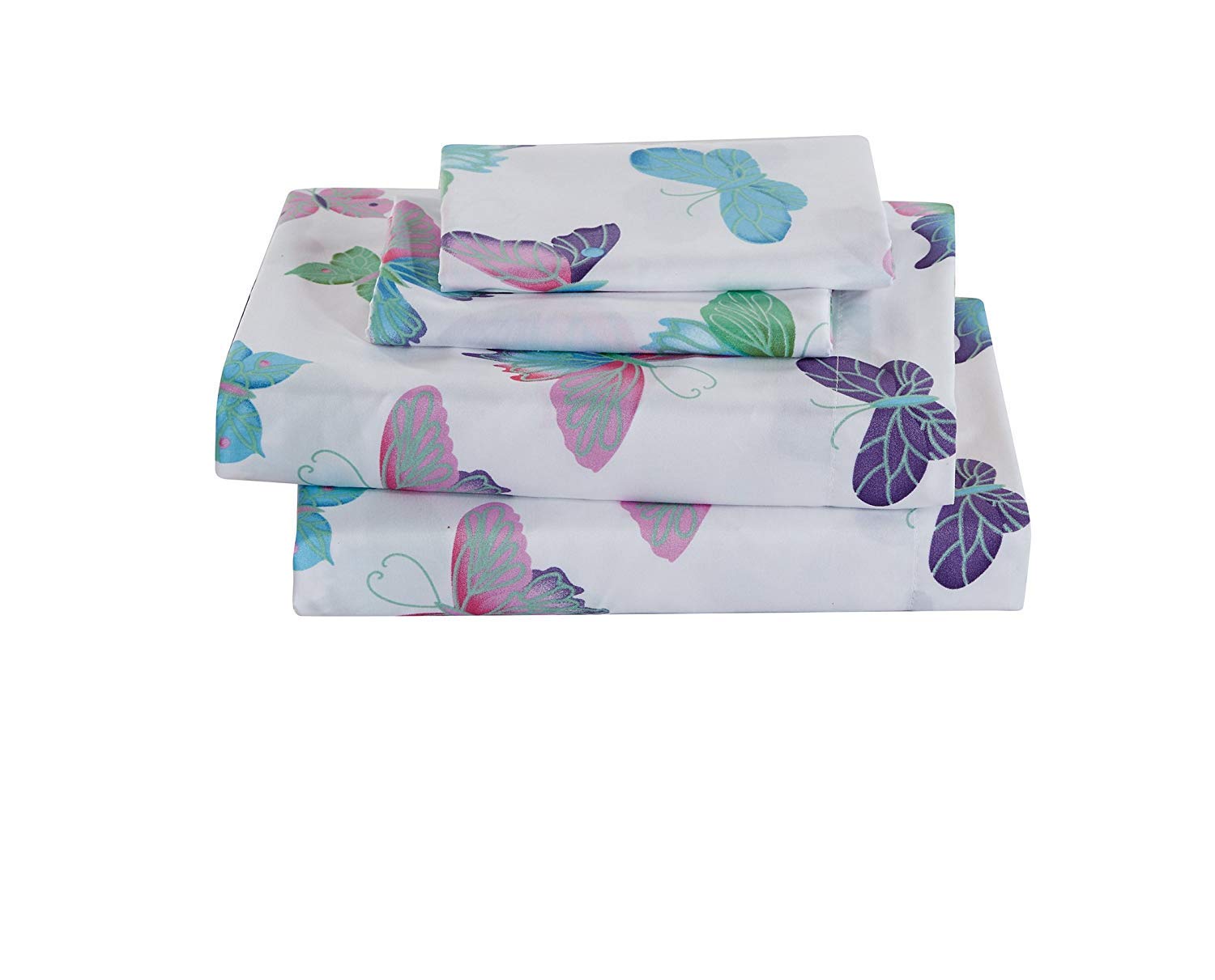 Linen Plus Queen Size Sheet Set - Butterfly Print in Purple, White, Green, Turquoise & Pink | Soft Bedding for Girls, Teens & Adults | Perfect for Kids' Rooms, Dorm Decor & Guest Bedrooms