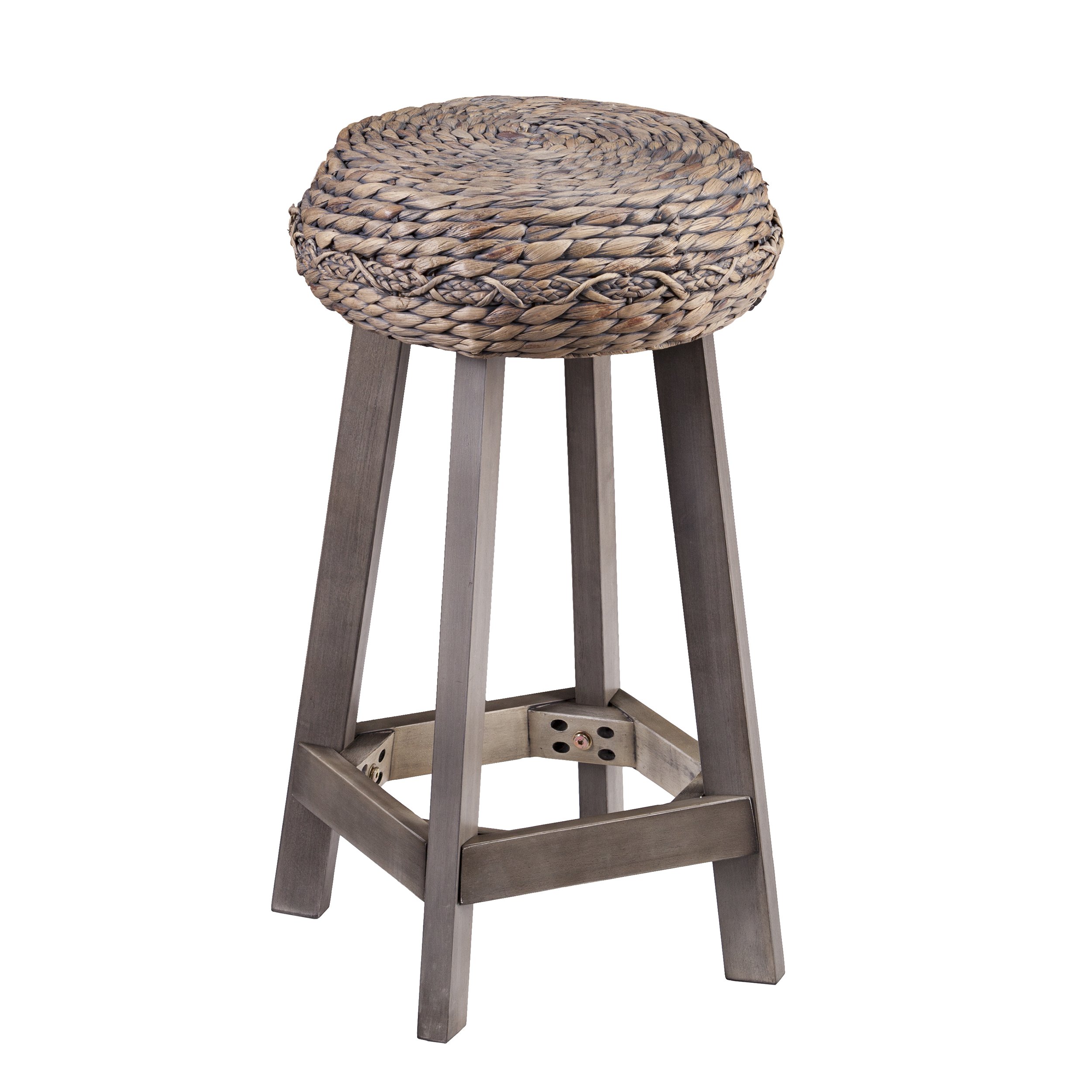 SEI Furniture Round Woven Fiber Seat Stool Set - Bohemian Style Decorative Stools - Natural Hyacinth Material - Perfect for Living Room, Bedroom, or Outdoor Patio Decor