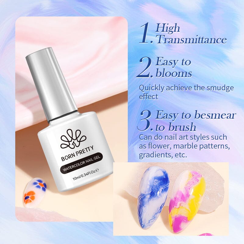 10ml Watercolor Nail Gel Polish - Long Lasting UV/LED Soak Off Gel for Nail Art, Manicure & Pedicure - Perfect for Home Salon, DIY Nail Designs & Professional Use