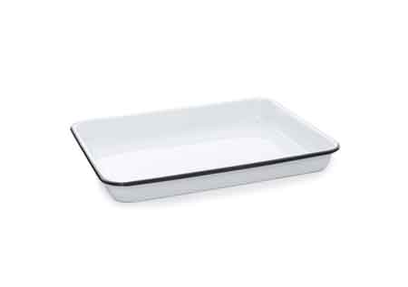 Crow Canyon Small Rectangular Enamelware Tray - Black Rim Baking Pan for Cookies, Bread & Pastries | Perfect for Kitchen, Picnics & Party Serving