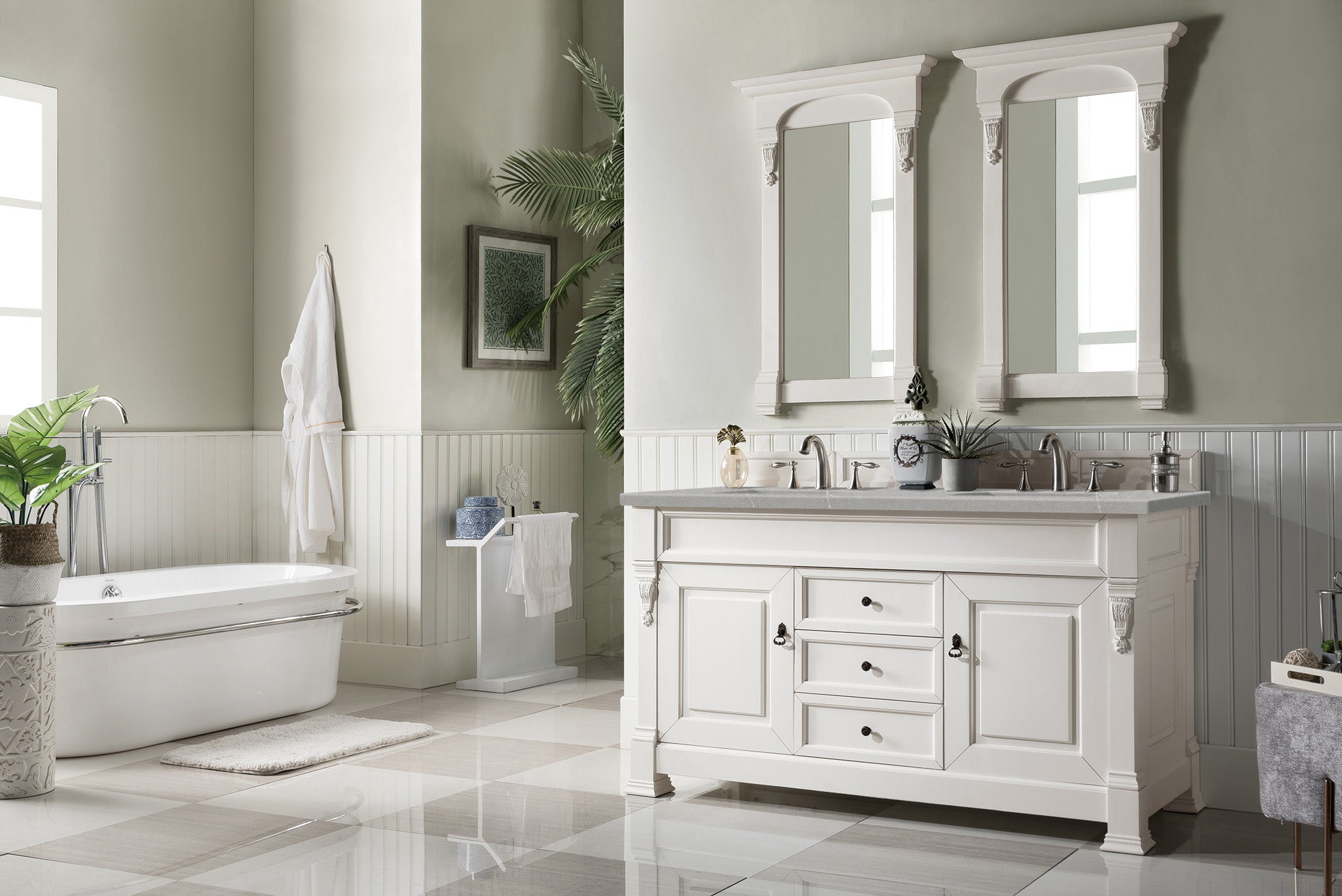 Brookfield 60 Inch Double Vanity with 3CM Eternal Serena Quartz Top in Bright White - Perfect for Modern Bathroom Renovations and Master Bath Suites