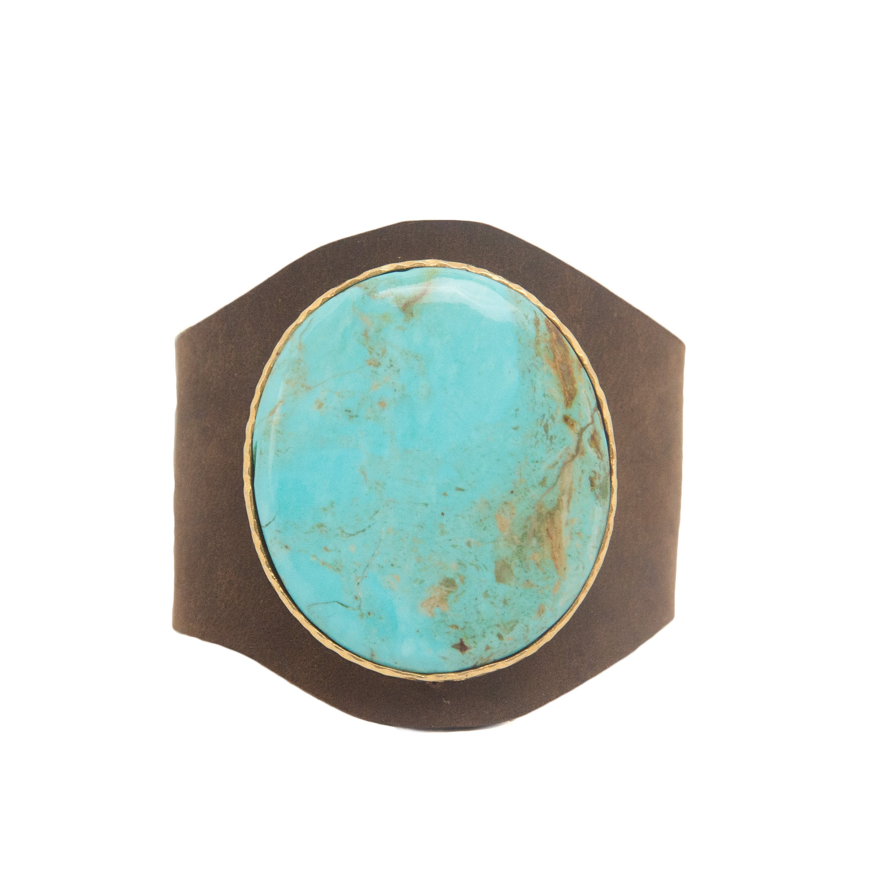 Handmade Genuine Leather Cuff Bracelet with Natural Turquoise Stone - Boho Chic Jewelry for Women, Perfect for Casual Wear, Music Festivals & Gift Giving