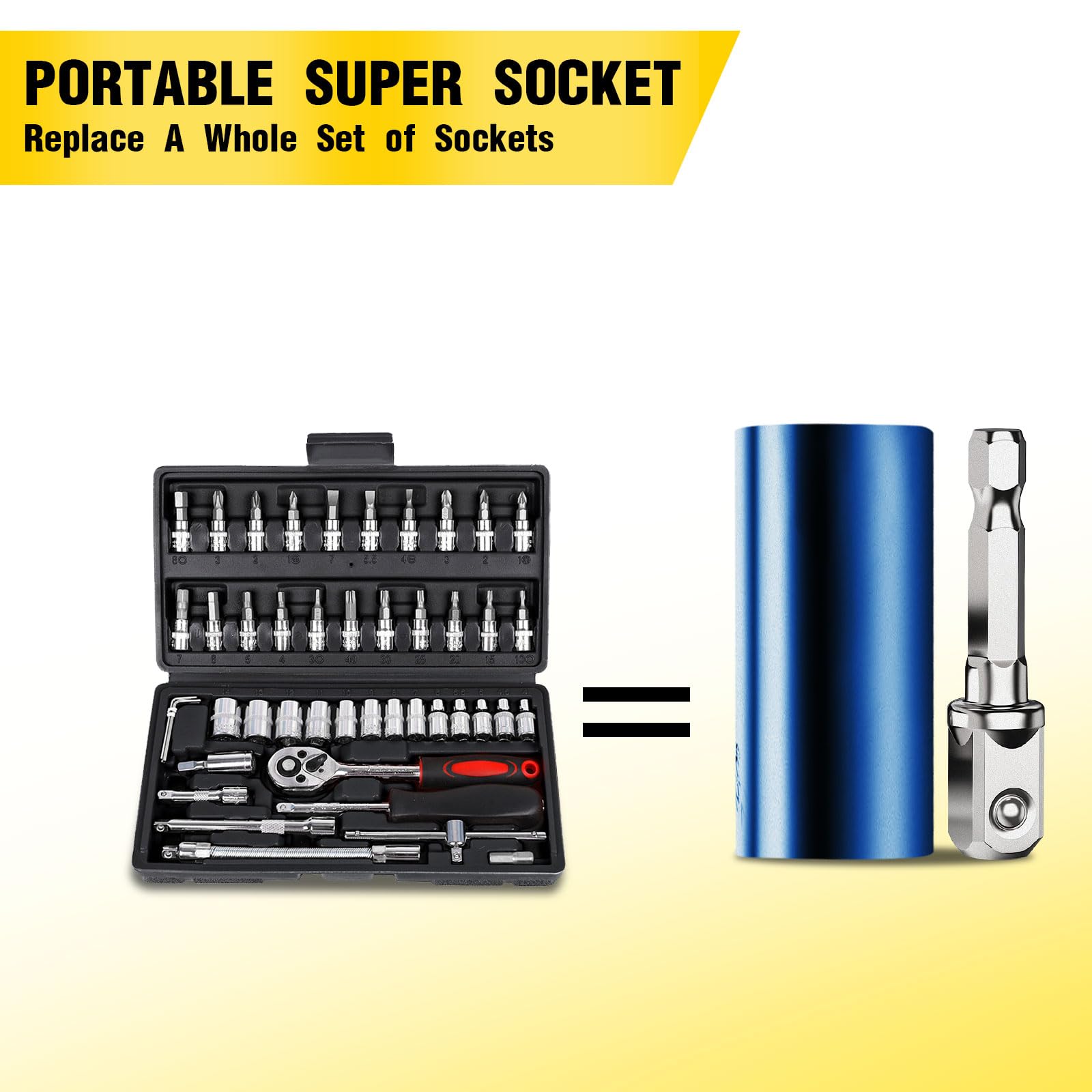 Universal Socket Wrench Set with Power Drill Adapter - 12-in-1 Multi-Tool for DIY, Auto Repair & Home Improvement - Perfect Gift for Men, Husband, Dad, Boyfriend (Father's Day, Birthday) - Blue - Ideal for Mechanics, Handymen & DIY Enthusiasts