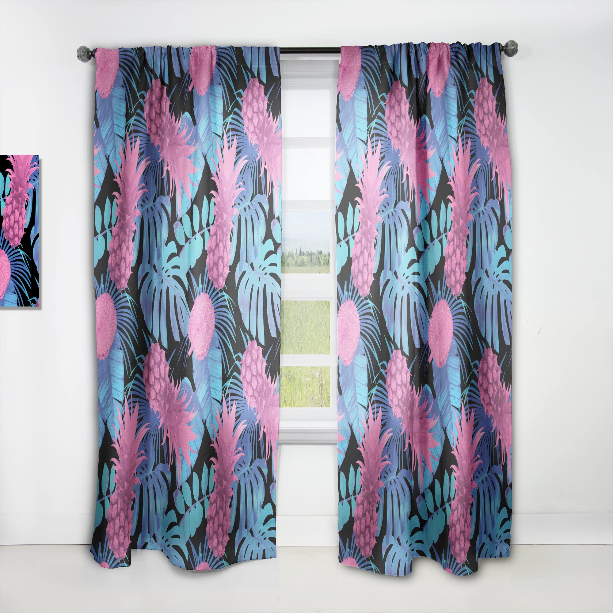 Tropical Fruits & Palm Leaves Blackout Curtains - Thermal Insulated Single Panel 52x120 Inches - Perfect for Bedroom & Living Room Window Treatments, Sun Protection & Home Decor