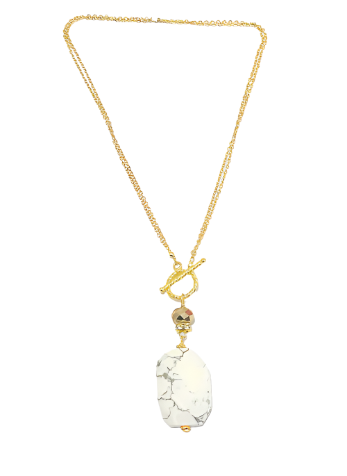 Gigi Howlite Toggle Necklace in Gold - Elegant Boho Jewelry for Women, Perfect for Everyday Wear, Parties & Special Occasions