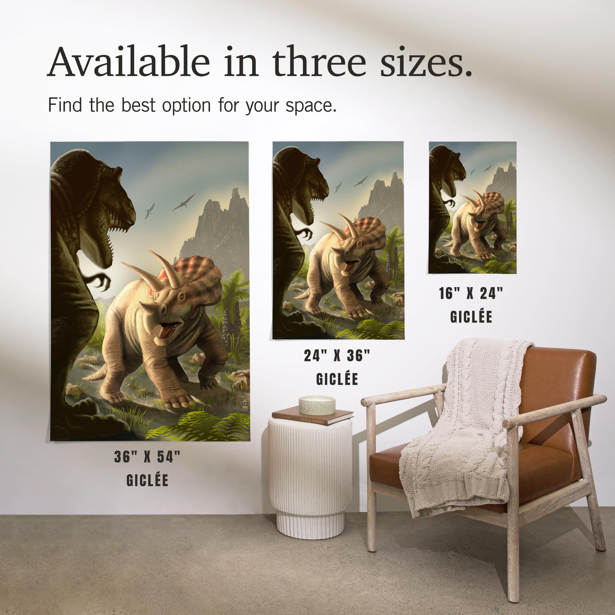 Lantern Press 16x24 Inch Giclee Art Print - Triceratops Dinosaur Wall Decor for Living Room, Bedroom & Office | Premium Canvas Painting for Home & Office Decoration