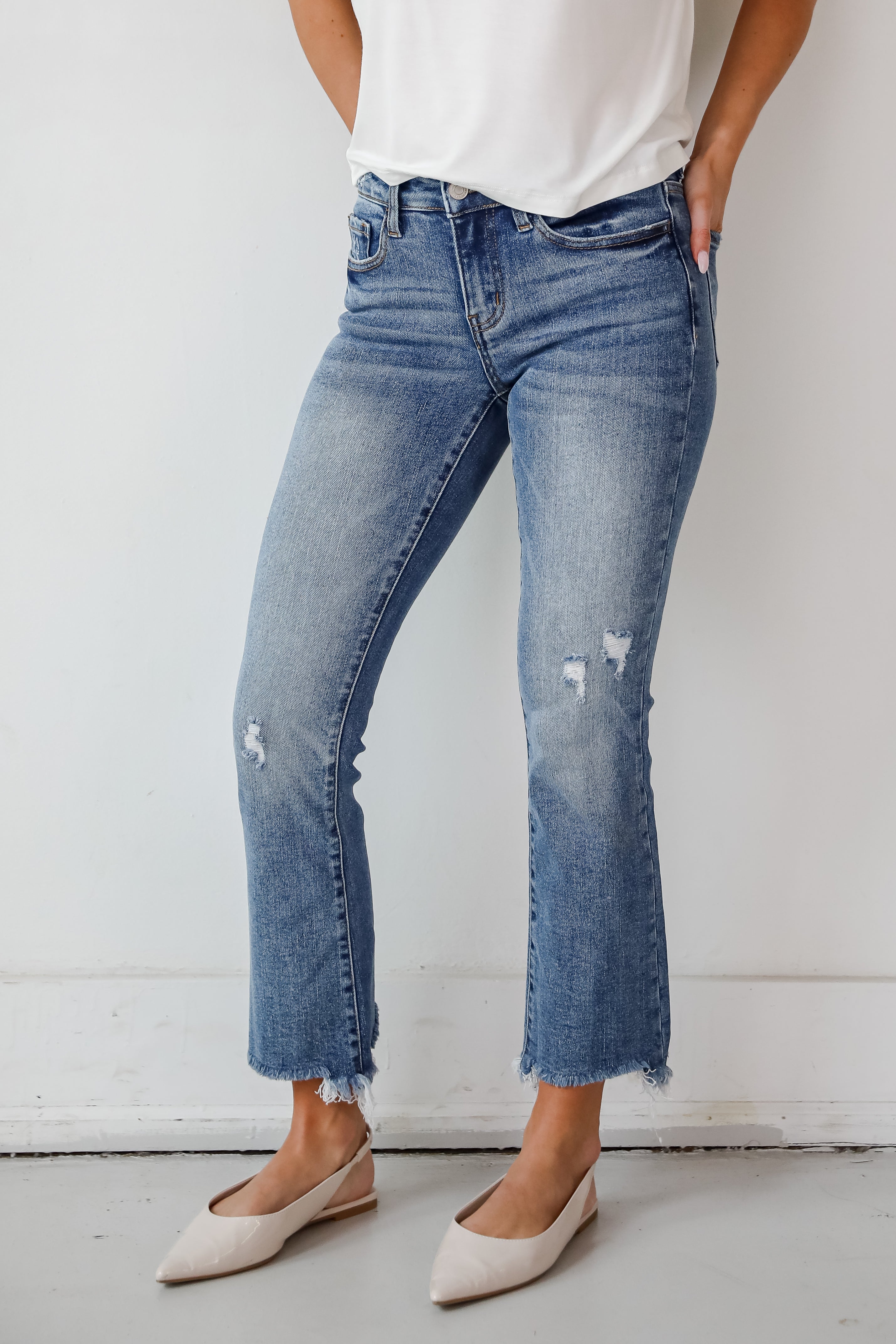 Amber Medium Wash Mid Rise Ankle Bootcut Jeans for Women - Comfortable Stretch Denim Pants for Casual Wear & Everyday Outfits