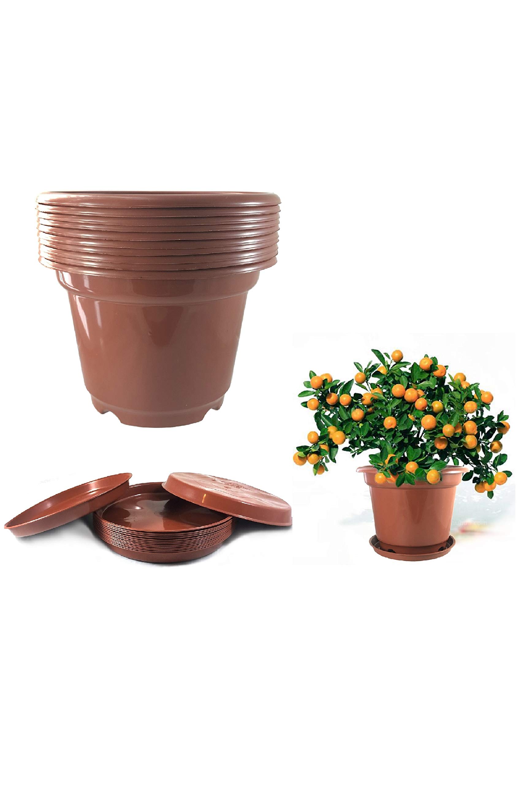 10 Gallon Brick Red Plastic Plant Pots with Drainage Tray - Indoor/Outdoor Flower, Vegetable & Tree Nursery Containers for Gardening | Perfect for Seedlings, Home Decor & Backyard Planting