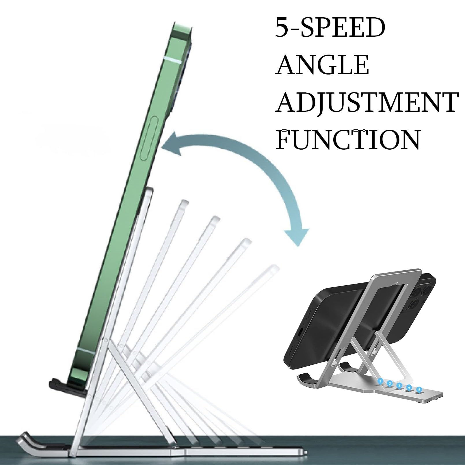 Foldable Aluminum Phone Stand - Adjustable Portable Holder for Smartphones & Tablets - Silver | Perfect for Home, Office & Travel Use