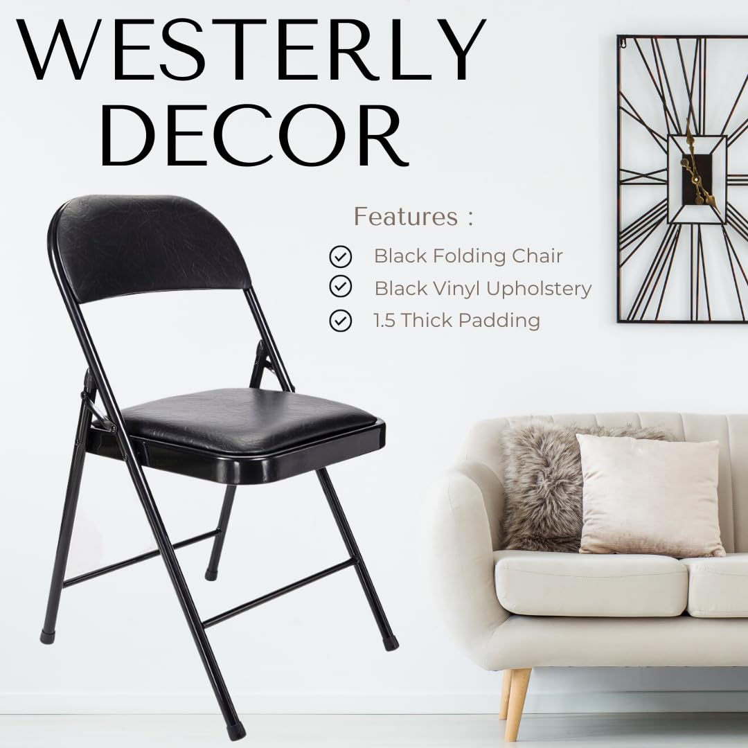 Westerly Folding Chair 2 Pack - Heavy Duty Stackable Indoor Outdoor Chairs for Events, Weddings, Parties, Picnics, Office & Dining - Portable Commercial Seating Solution in Black