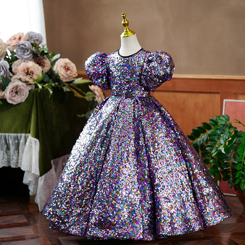 Girl's Purple Sequins Flower Girl Dress for Communion, Birthday Party & Pageant - Elegant & Sparkly Formal Wear for Special Occasions
