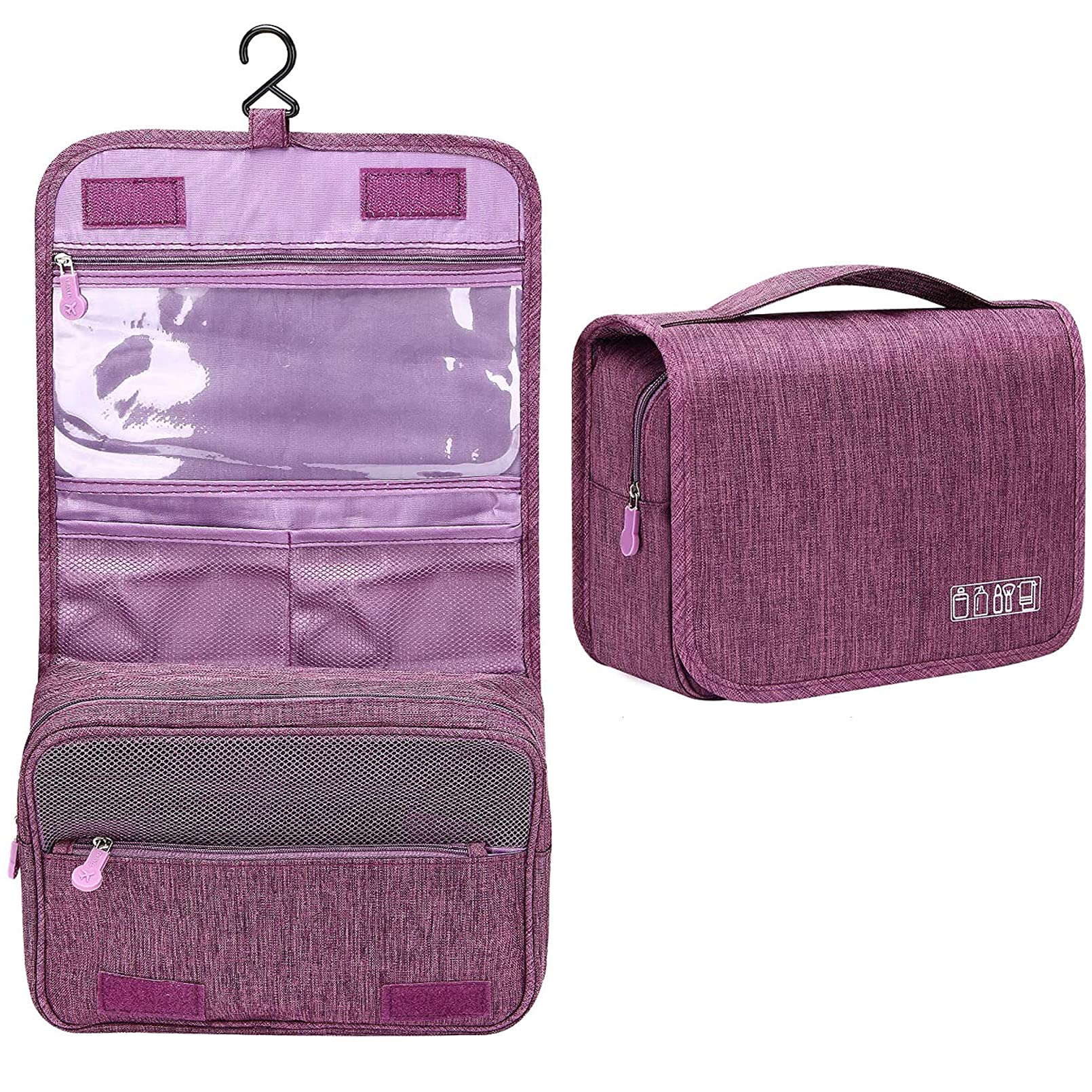 Premium Travel Toiletry Bag for Women & Kids - Hanging Shower & Makeup Organizer with Hook (Purple) - Perfect for Bathroom & Trips