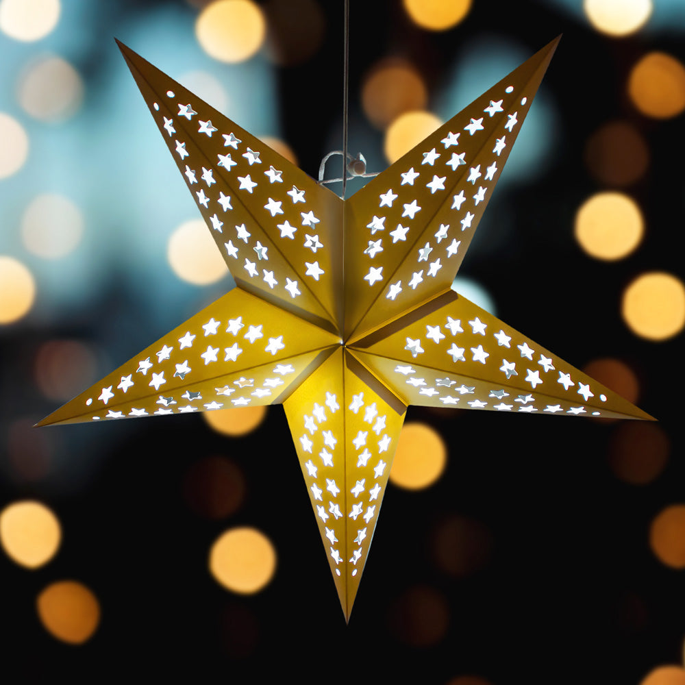24-Pack White Star Cut-Out Paper Lanterns for Wedding Decorations, Party Supplies & Home Decor - Perfect for Indoor/Outdoor Celebrations, Baby Showers & Holiday Parties