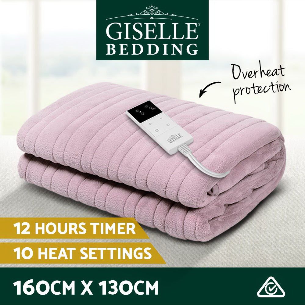 Giselle Electric Heated Blanket - Soft Fleece Throw Rug in Pink for Winter Warmth - Perfect for Bed, Sofa & Office Use