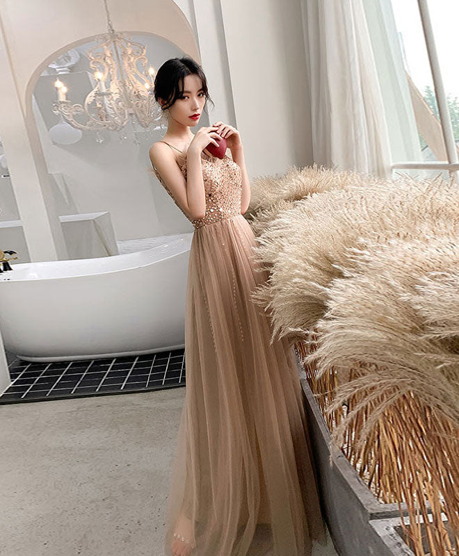 Elegant Champagne Sweetheart Tulle Beaded Long Prom Dress for Formal Events - Perfect for Homecoming, Quinceañera & Evening Galas