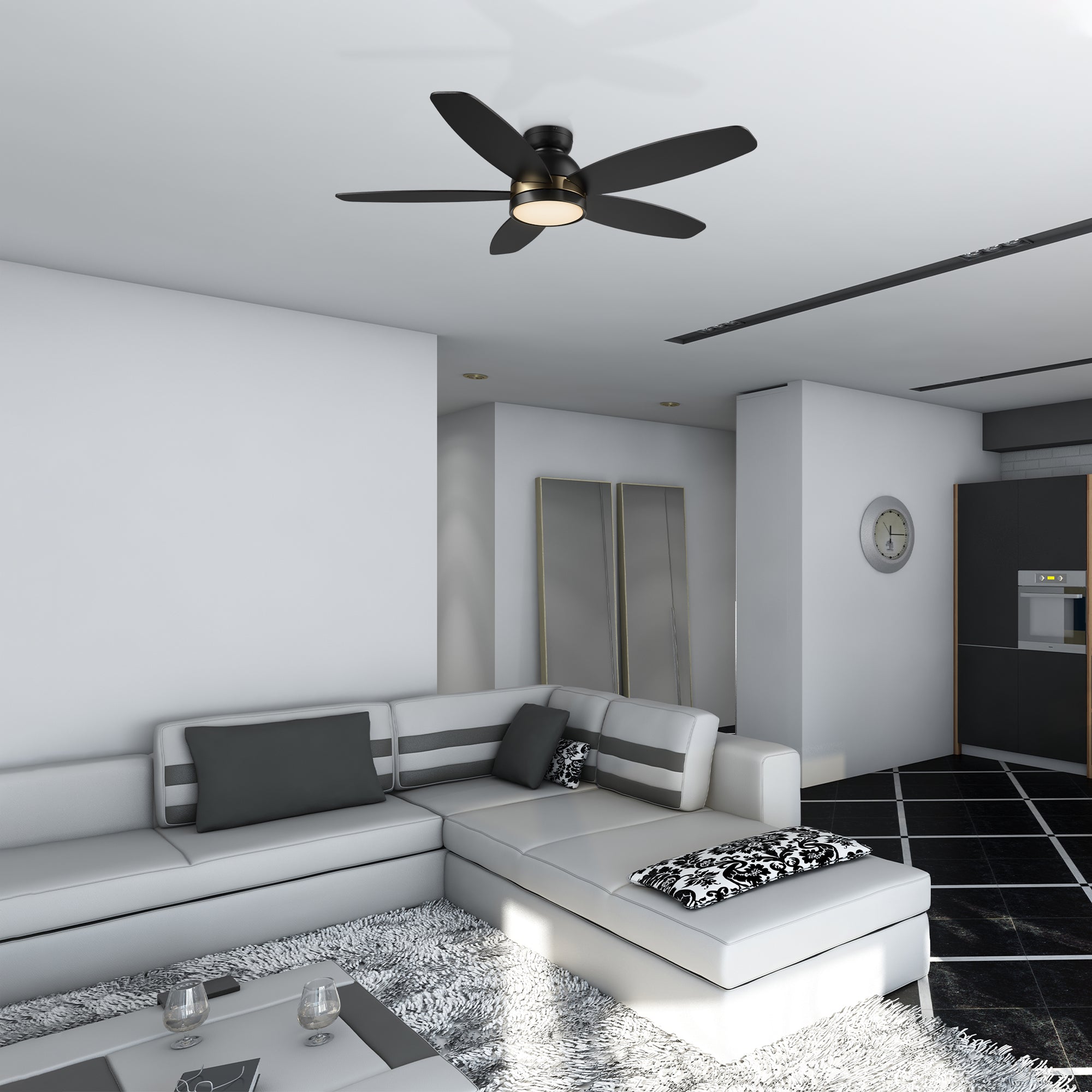 48 Inch Low Profile Ceiling Fan with LED Light and Remote Control - Perfect for Bedroom, Living Room, and Office Spaces