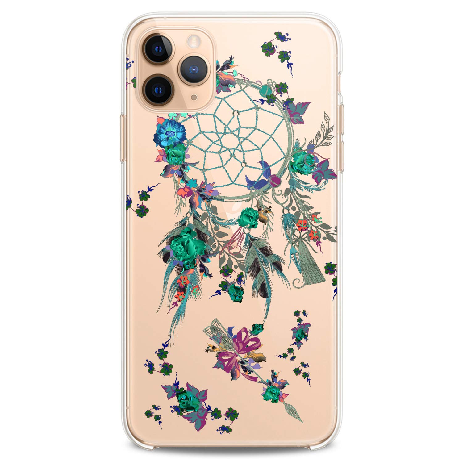 Premium TPU Phone Case for iPhone 16/15/14/13/12/11 Pro Max/Plus/Mini/XS/XR/X/8/7/6/5/SE - Clear Tribal Totem Design with Cute Pink Feather Catcher - Slim Flexible Silicone Protective Cover | Perfect for Everyday Use, Travel & Fashion Accessories