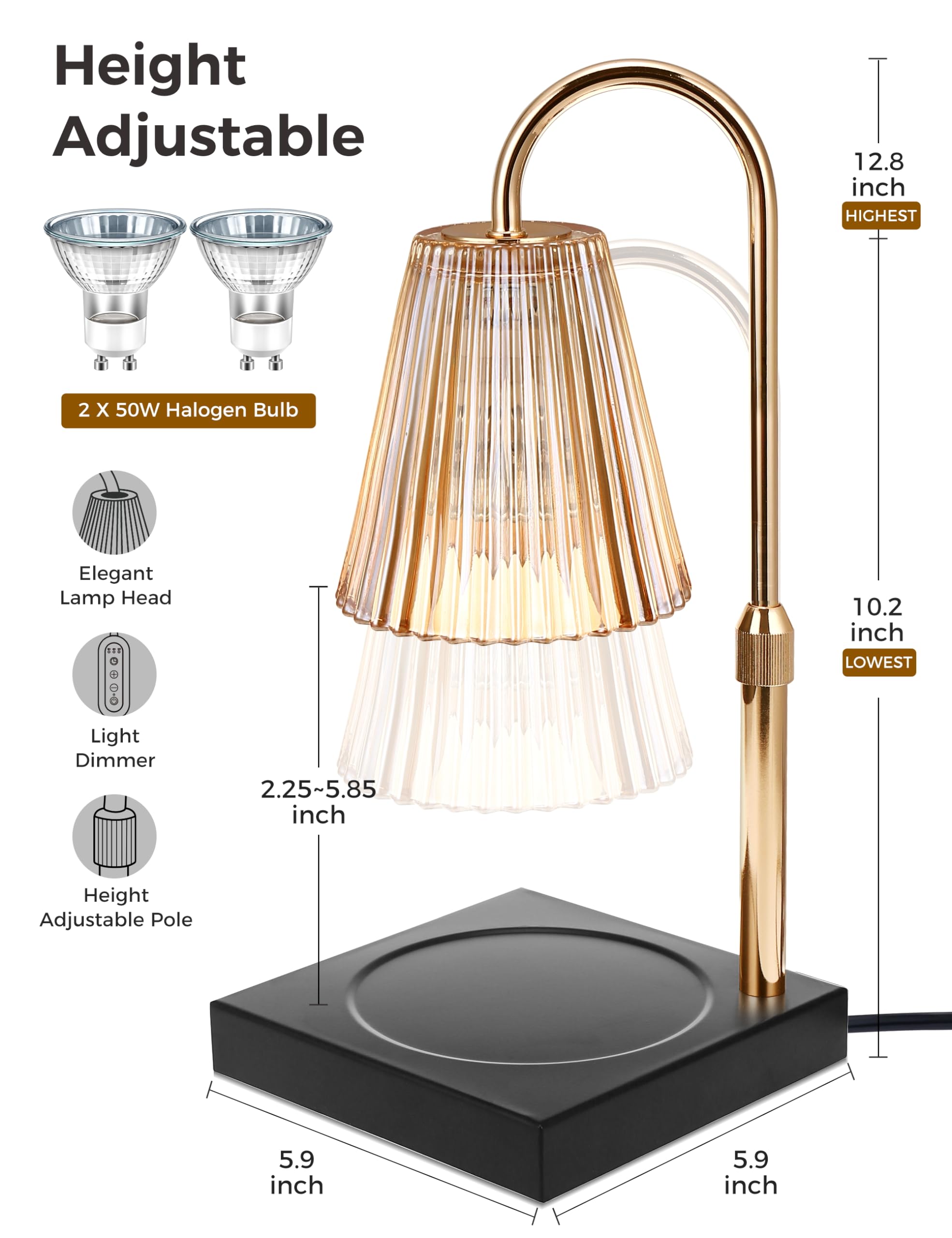 L LOHAS LED Candle Warmer Lamp - Dimmable Electric Candle Warmer with 2H/4H/8H Timer, Adjustable Height & Heat Settings for Large Jar Candles - Perfect for Home Decor, Romantic Dinners, Spa Relaxation & Holiday Ambiance