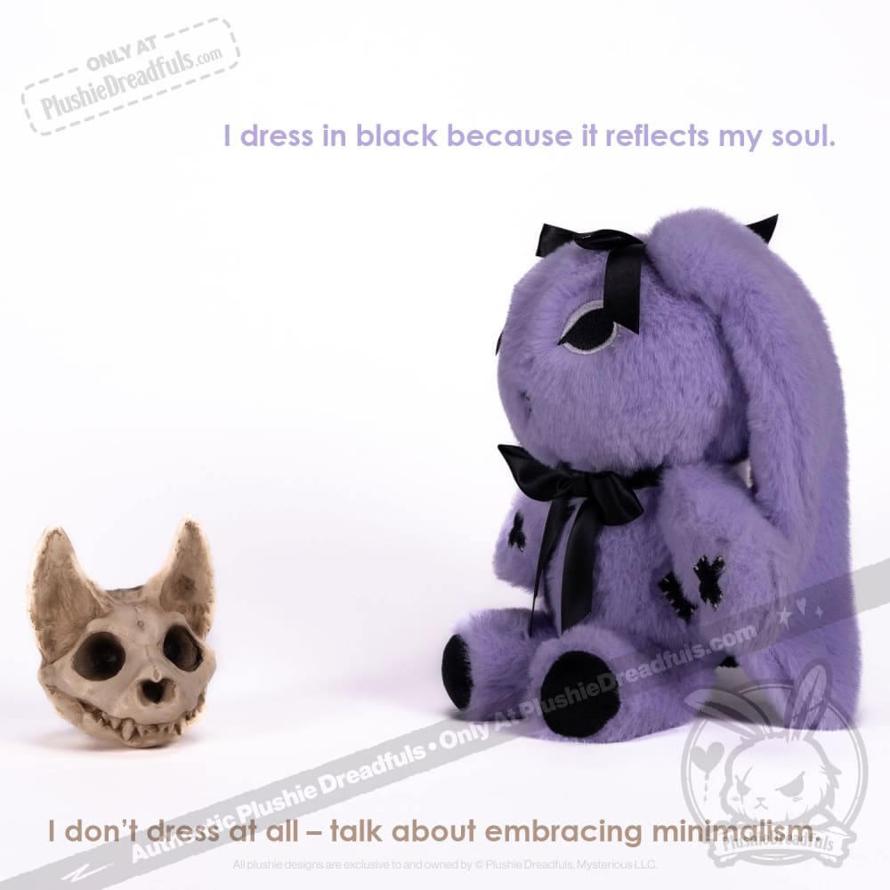 Goth Rabbit Plush Stuffed Animal - Soft Dark Aesthetic Plushie Dreadfuls for Gothic Decor, Bedroom Cuddling & Alternative Gift Ideas