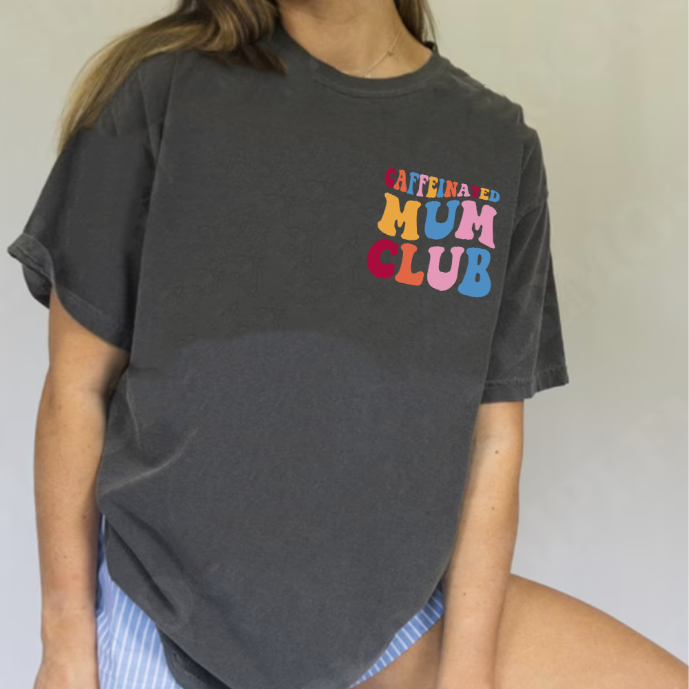 Caffeinated Mum Club Women's T-Shirt | Funny Coffee Lover Tee for Moms | Perfect for School Runs, Mom Groups & Coffee Dates