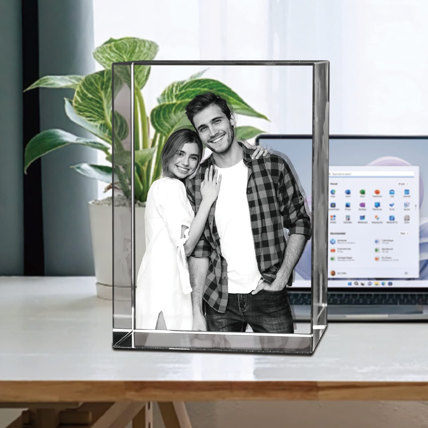 Custom 3D Crystal Photo with LED Light Base - Personalized Glass Picture Cube Gift for Mom, Dad, Men & Women - Perfect for Birthday, Anniversary & Christmas - Large Portrait Display for Home Decor & Special Occasions