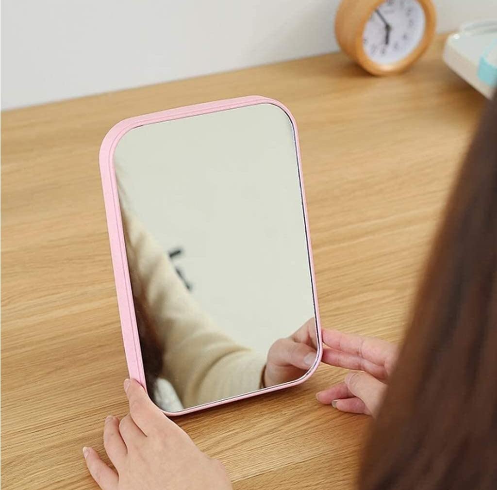 Portable Folding Vanity Makeup Mirror with Stand - 90° Adjustable Rotation, Light Pink Travel & Shower Mirror for Makeup, Shaving & Grooming | Perfect for Home, Travel & Bathroom Use