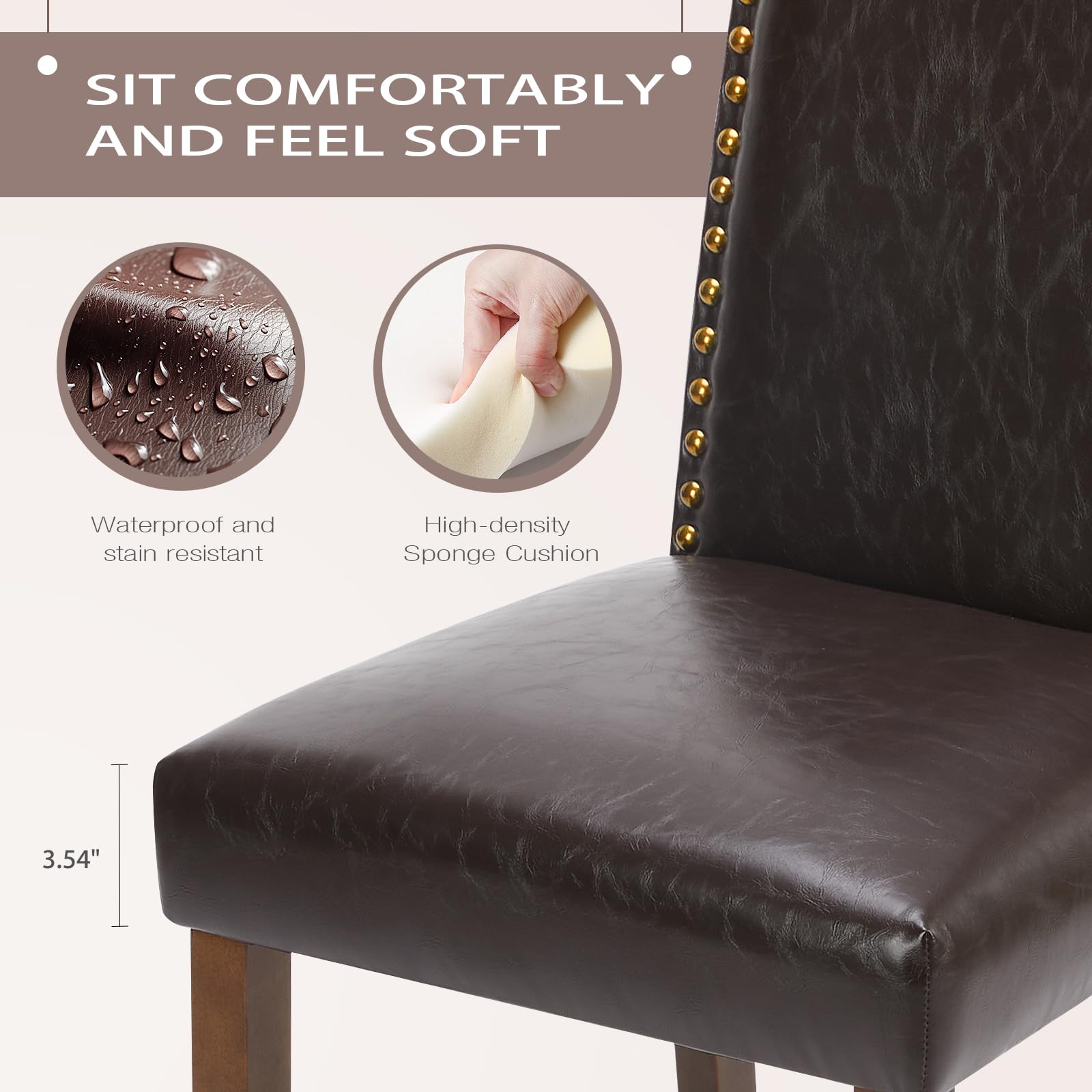 DUMOS 4-Piece Upholstered Dining Chair Set - Modern Fabric Dining Room Chairs with Nailhead Trim & Solid Wood Legs, Mid-Century Style Accent Chairs for Kitchen, Living Room, Dining Area - Dark Brown | Perfect for Family Gatherings, Dinner Parties & Home Decor
