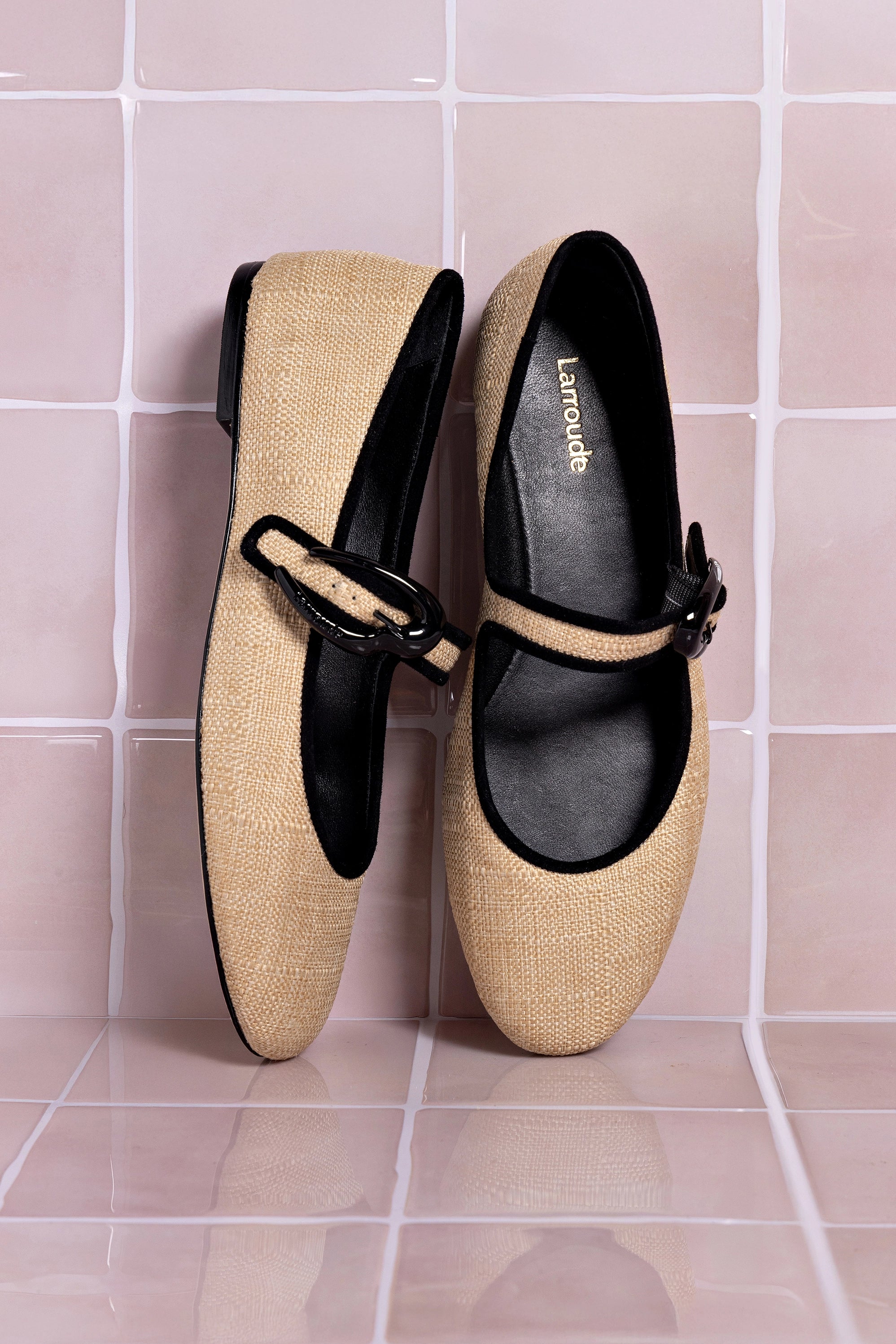 Verona Ballet Flats for Women - Comfortable Beige Raffia Shoes with Black Trimming | Perfect for Casual Wear, Office & Summer Outfits